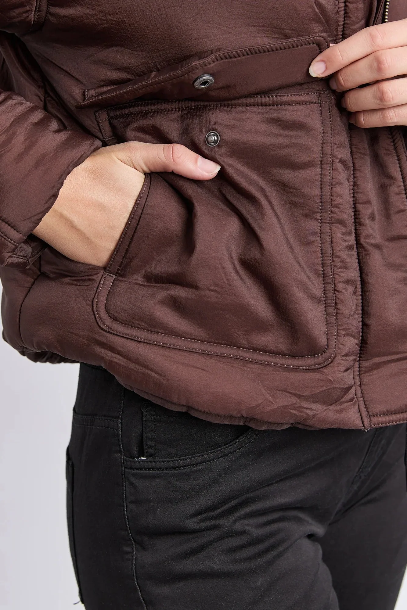 Banff Chocolate Nylon Woven Puffer Jacket - Image 3