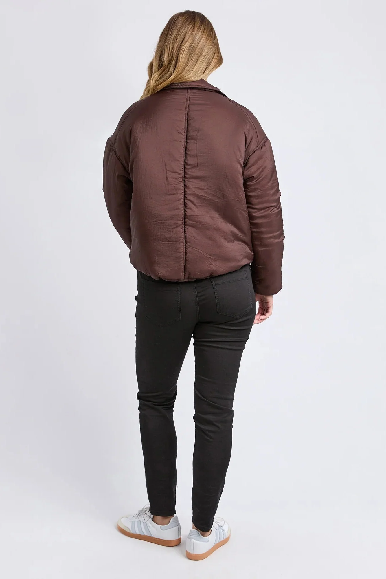 Banff Chocolate Nylon Woven Puffer Jacket - Image 4
