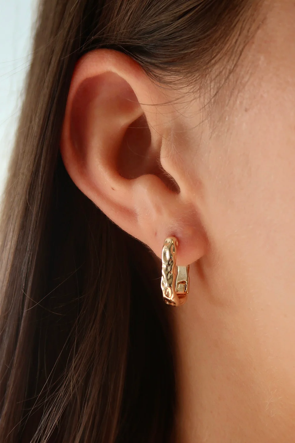 Beaten Gold EOL Rectangle Hoop Earrings - Image 2