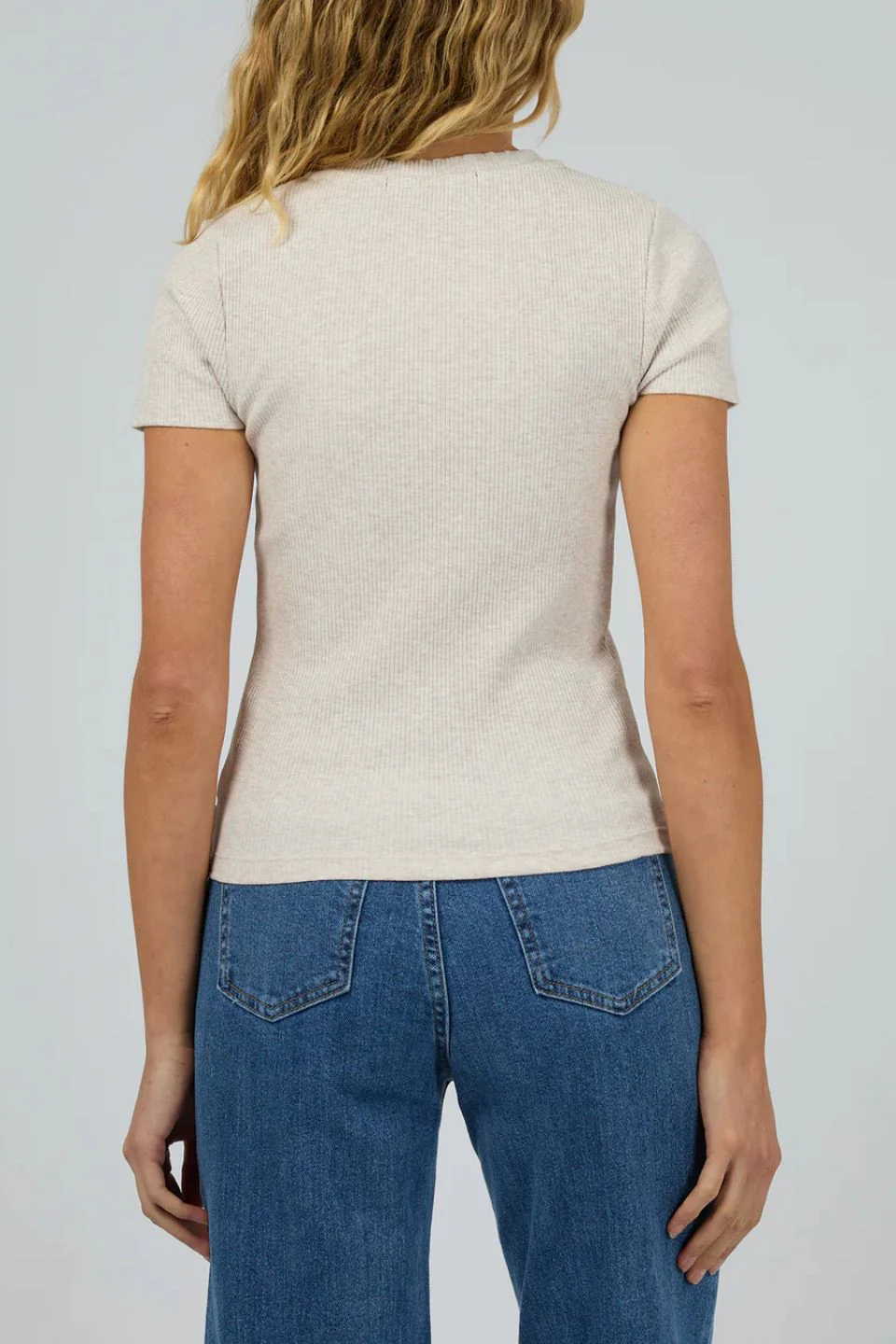 Bella Oatmeal Crew Cotton Rib Tee - Image 4