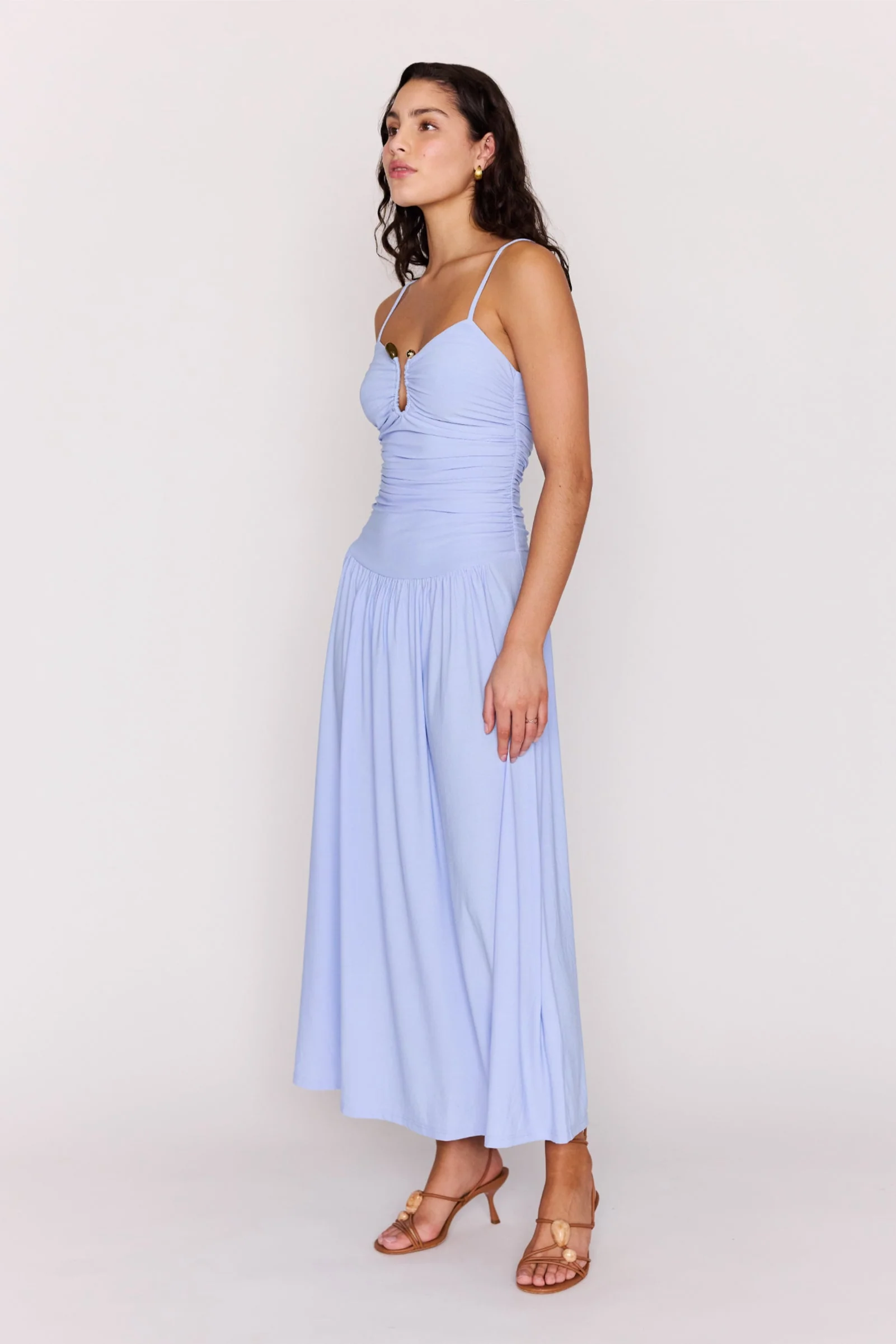 Bianca Powder Blue Drop Waist Silver Hardware Strappy Maxi Dress - Image 3