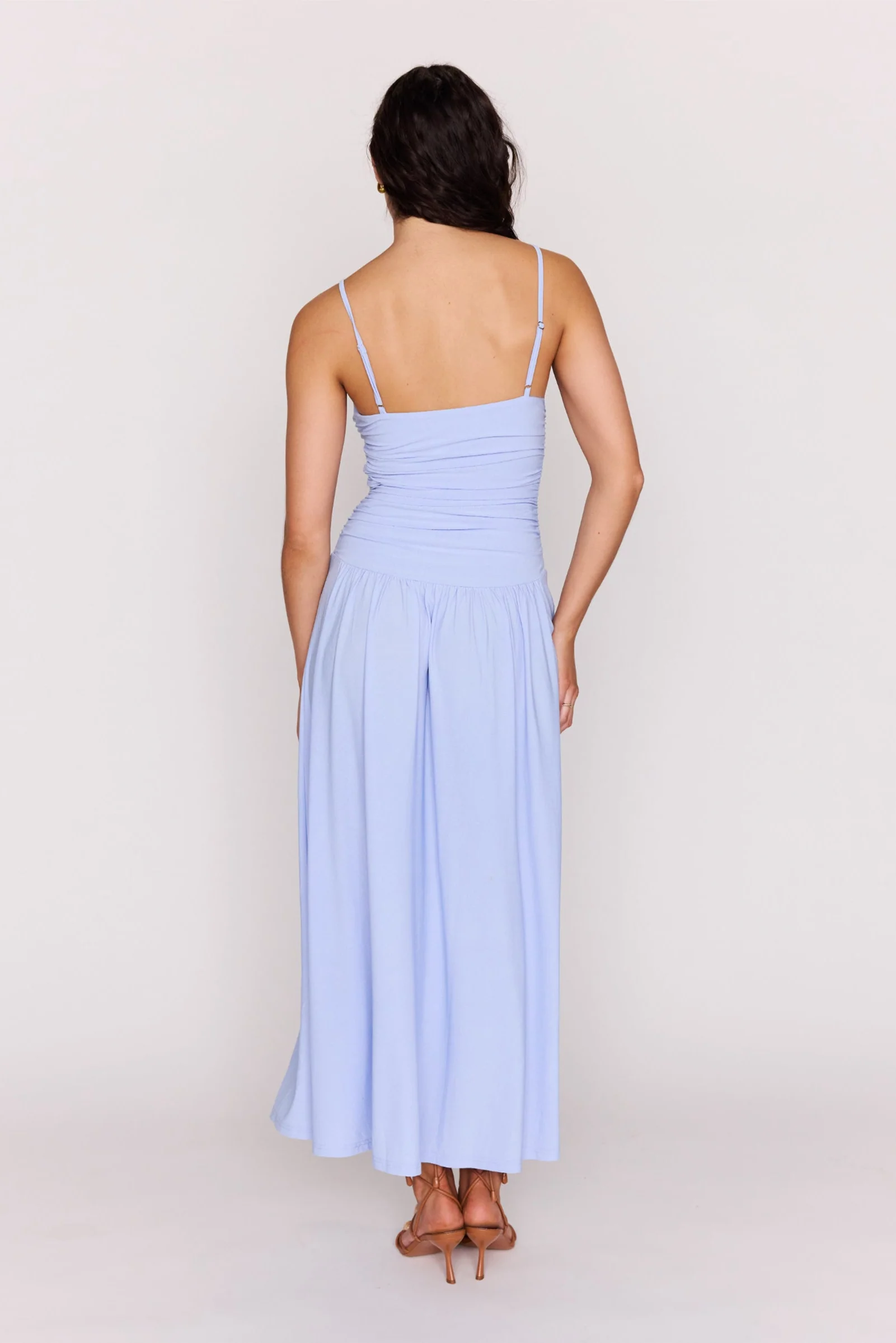Bianca Powder Blue Drop Waist Silver Hardware Strappy Maxi Dress - Image 4