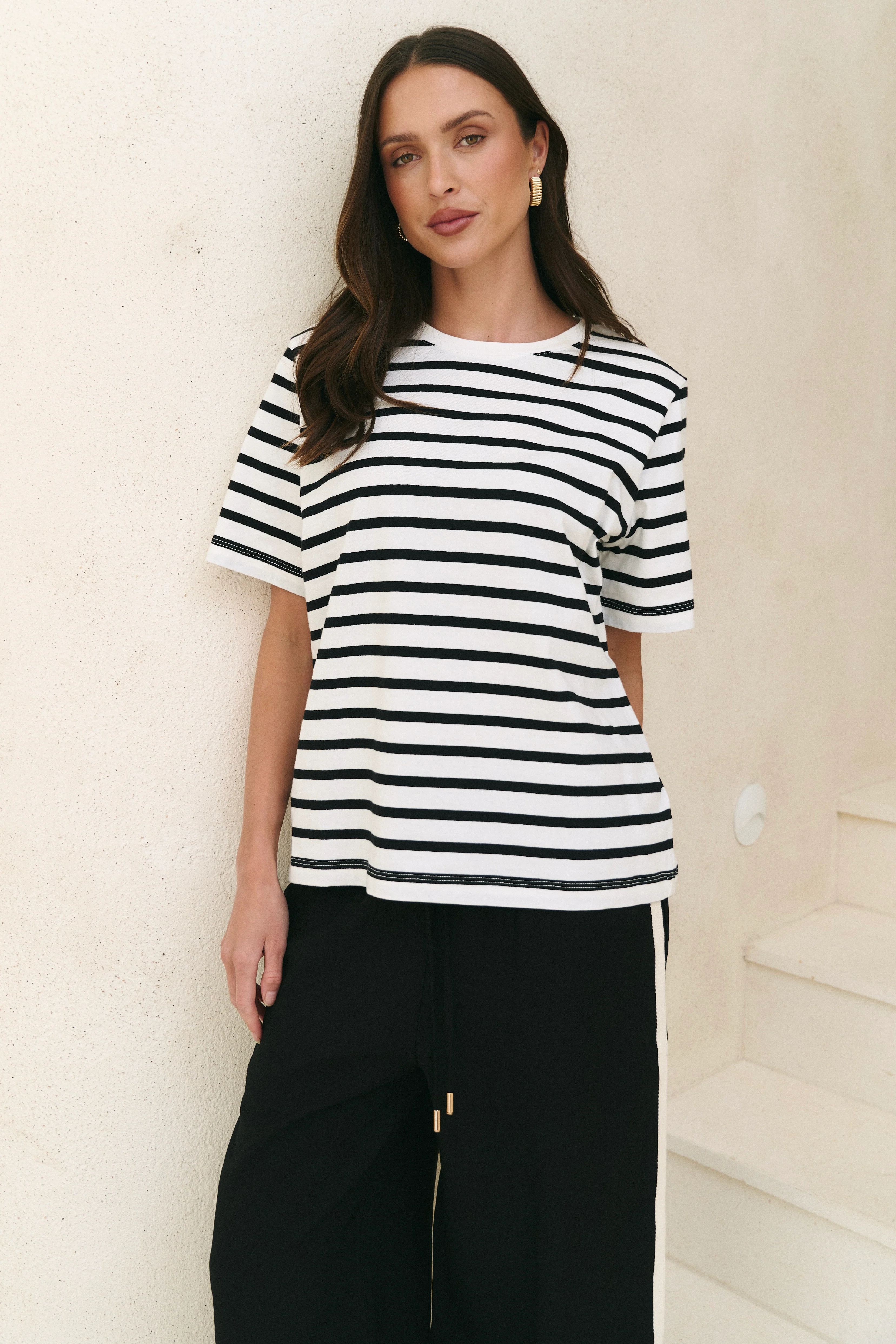 Binding Black White Stripe Boxy Fit Tee - Image 3