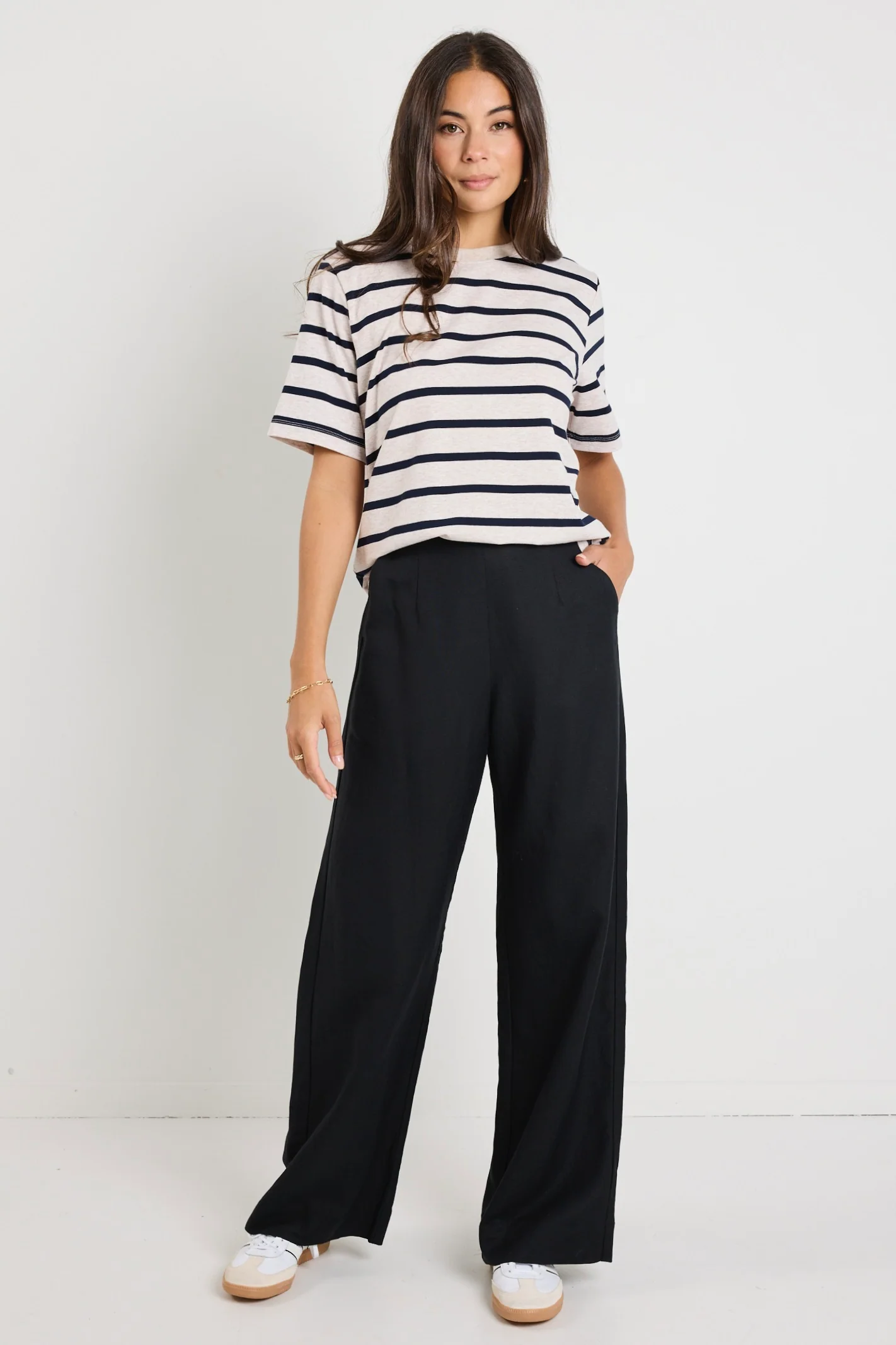 Binding Ecru Navy Stripe Boxy Fit Tee - Image 3