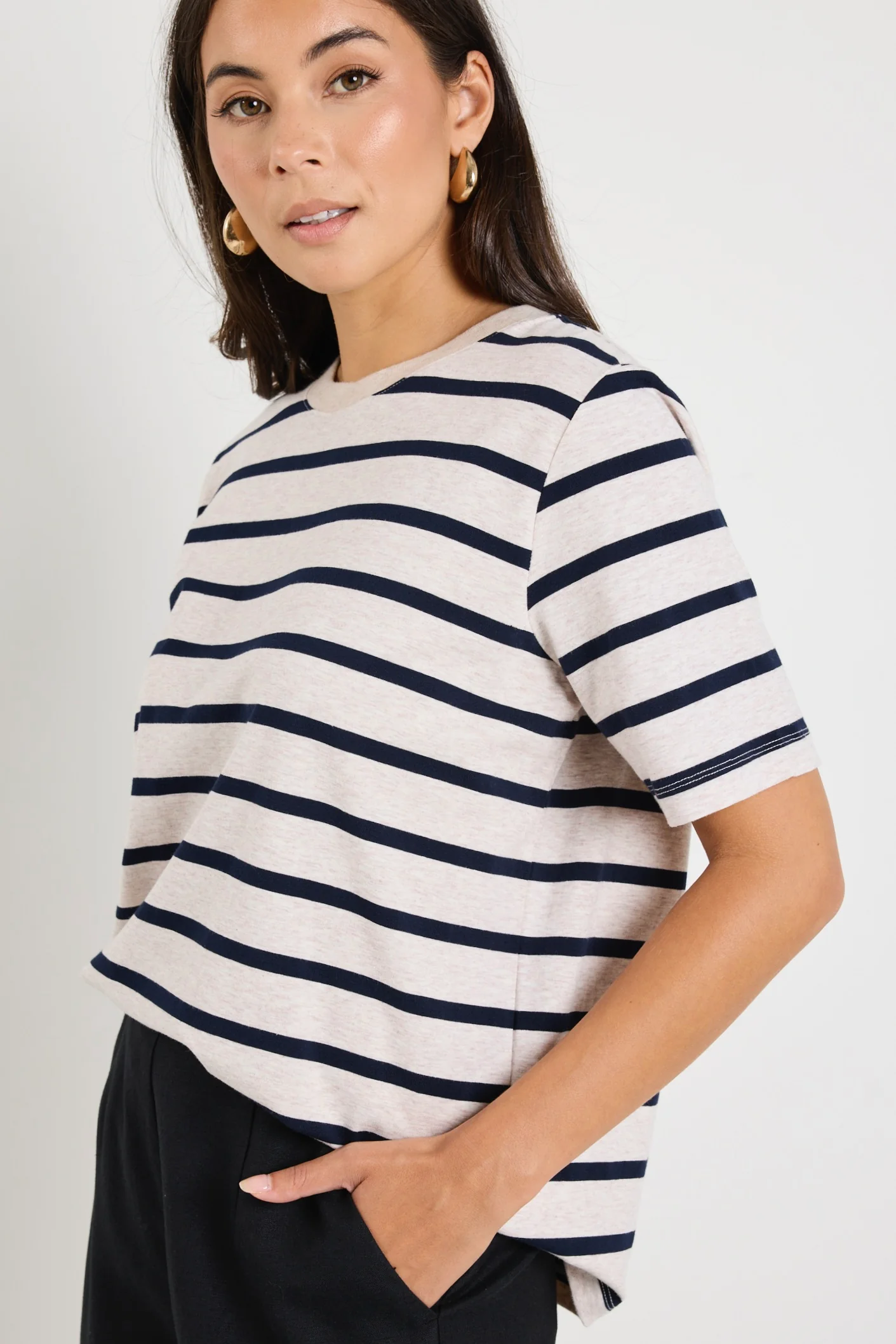Binding Ecru Navy Stripe Boxy Fit Tee - Image 4