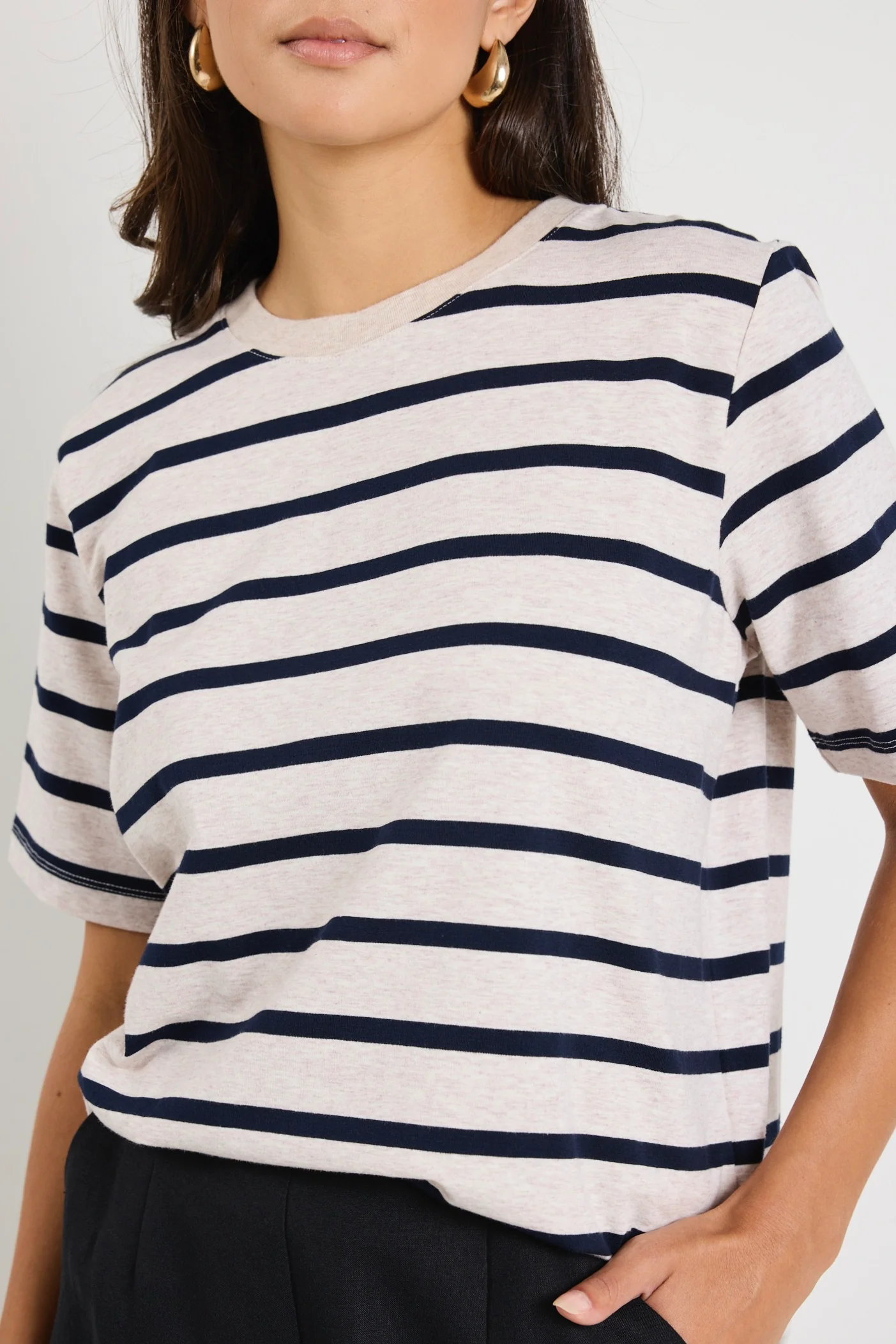 Binding Ecru Navy Stripe Boxy Fit Tee - Image 5