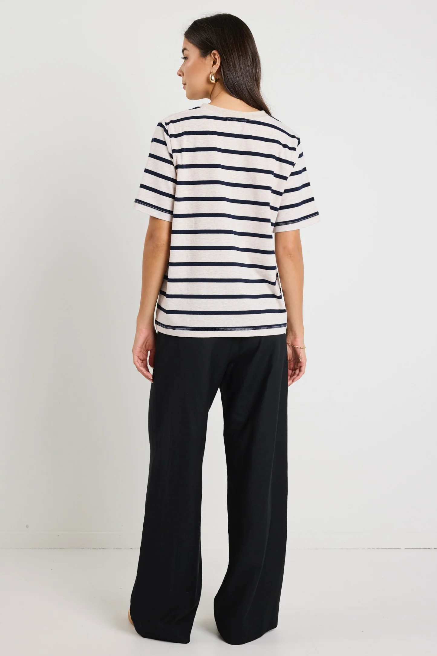 Binding Ecru Navy Stripe Boxy Fit Tee - Image 6