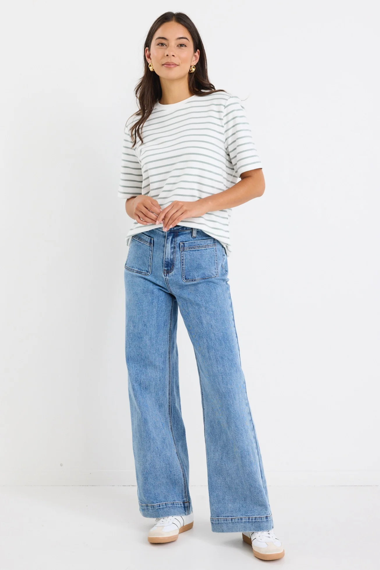Binding Khaki White Stripe Boxy Fit Tee - Image 4