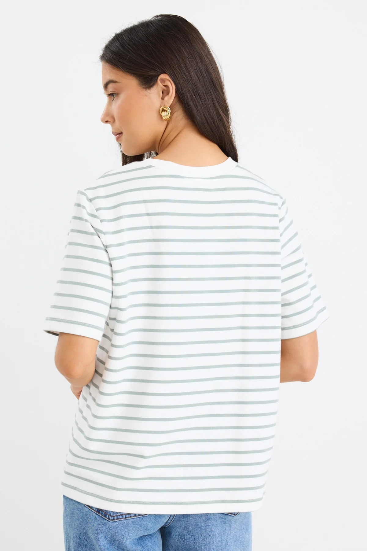 Binding Khaki White Stripe Boxy Fit Tee - Image 5