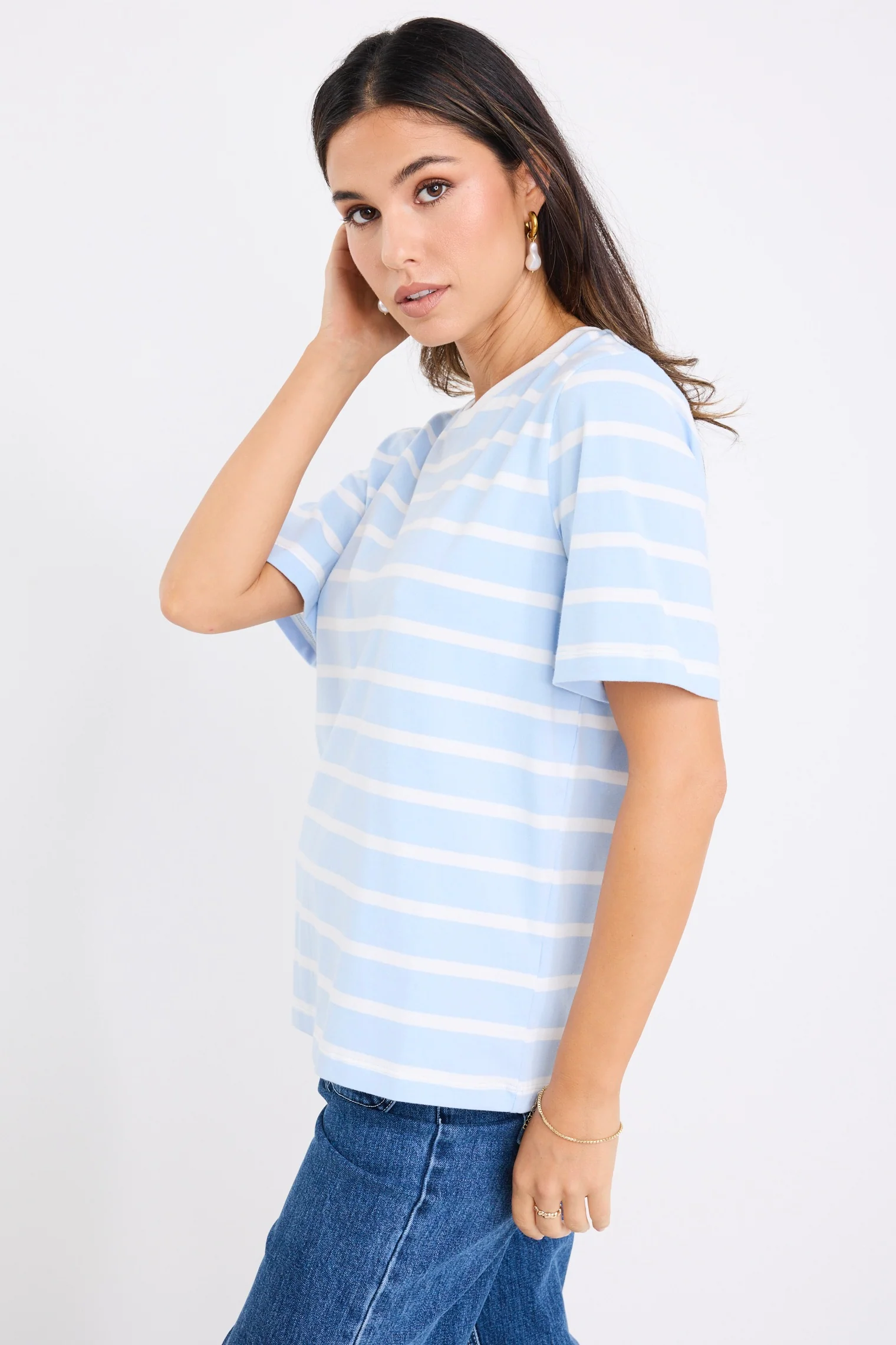 Binding Pale Blue White Stripe Boxy Fit Tee - Image 3