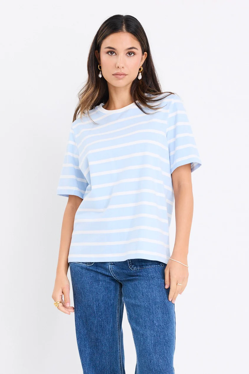 Binding Pale Blue White Stripe Boxy Fit Tee - Image 4