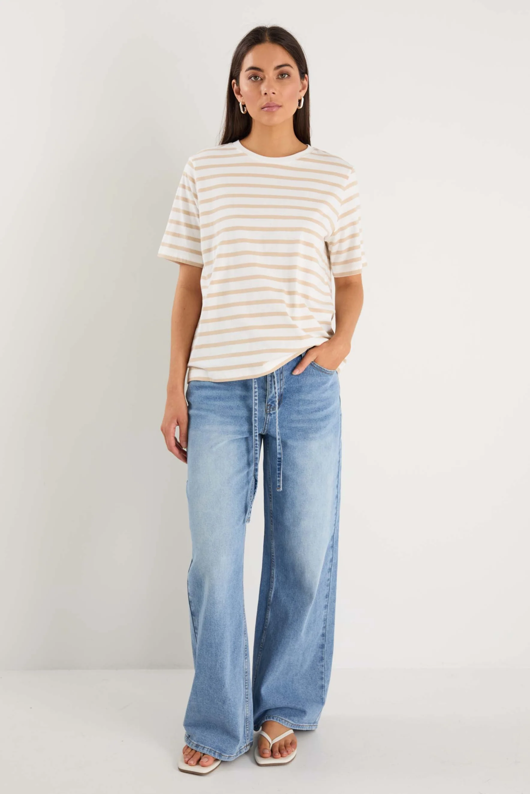 Binding White Natural Stripe Boxy Fit Tee - Image 3