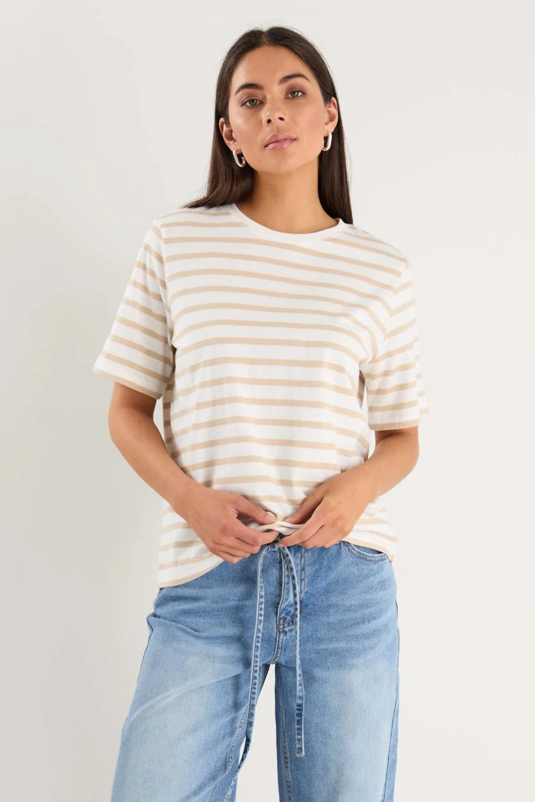 Binding White Natural Stripe Boxy Fit Tee - Image 4