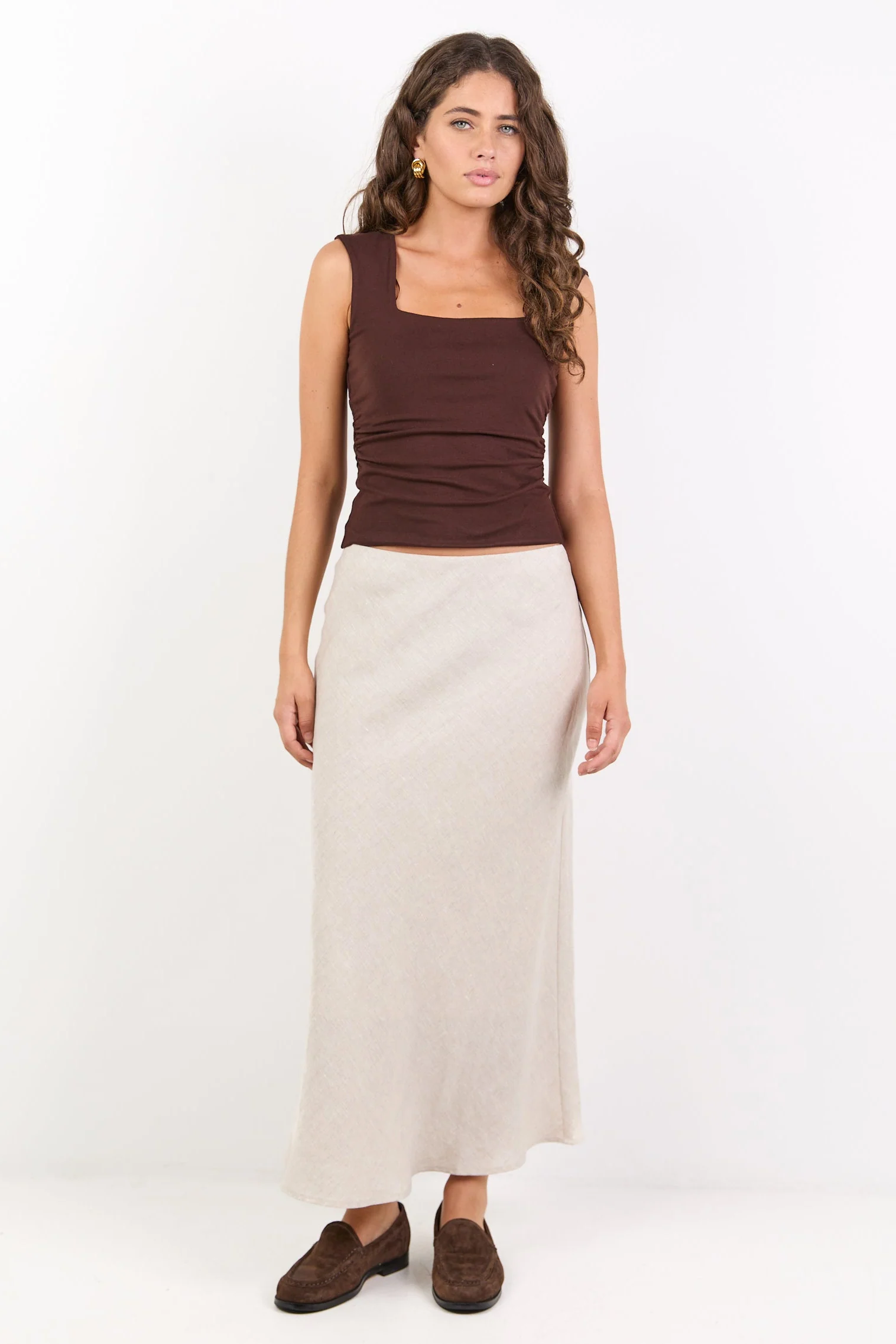 Bliss Natural Linen Bias Midi Skirt - Image 3