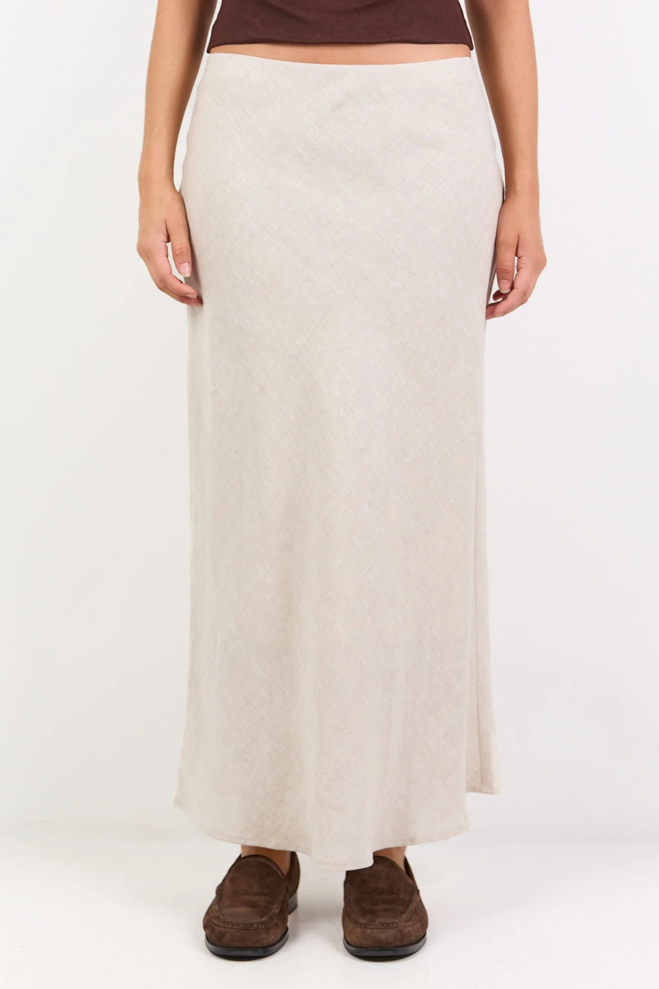 Bliss Natural Linen Bias Midi Skirt - Image 4