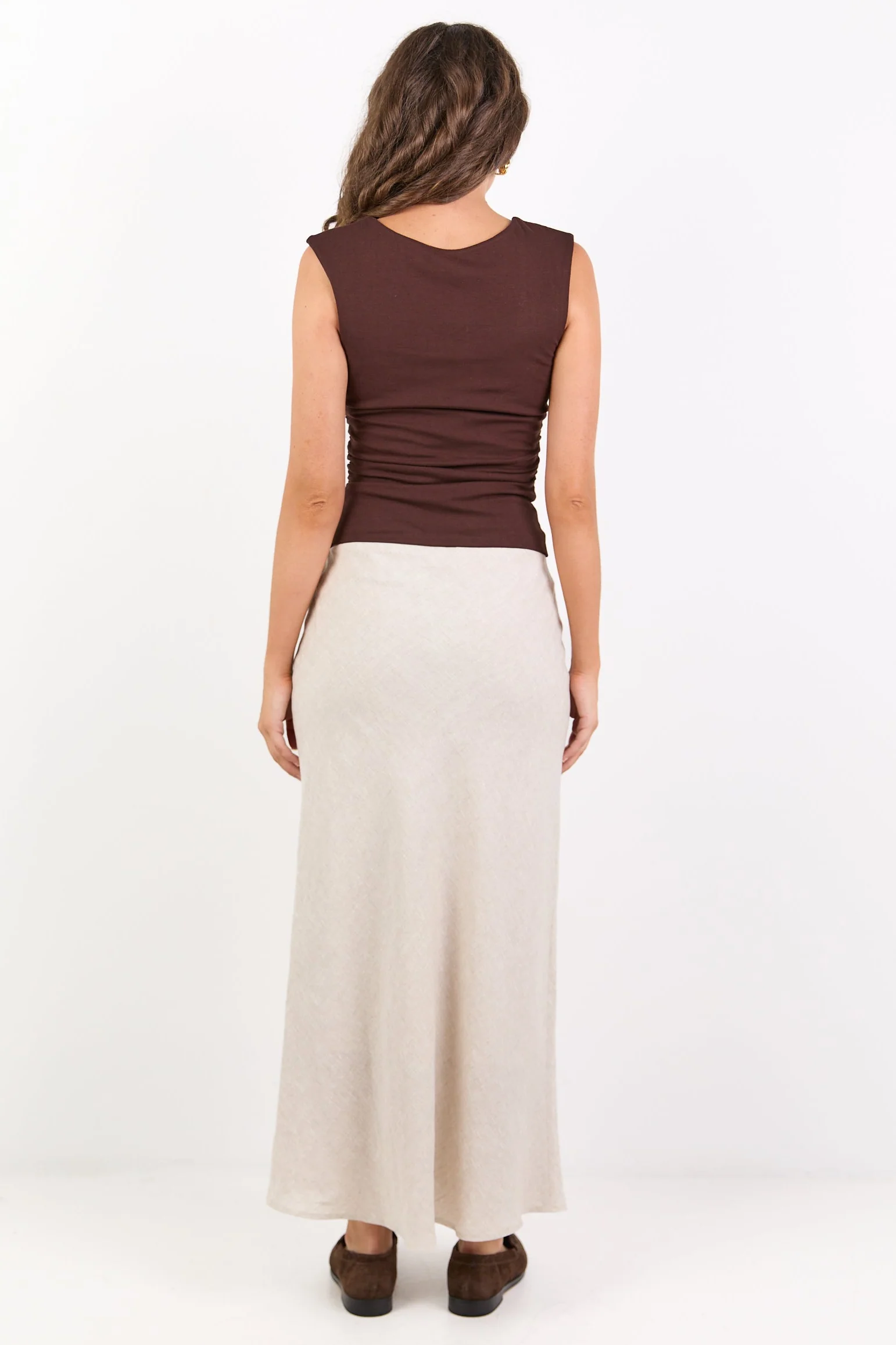 Bliss Natural Linen Bias Midi Skirt - Image 6
