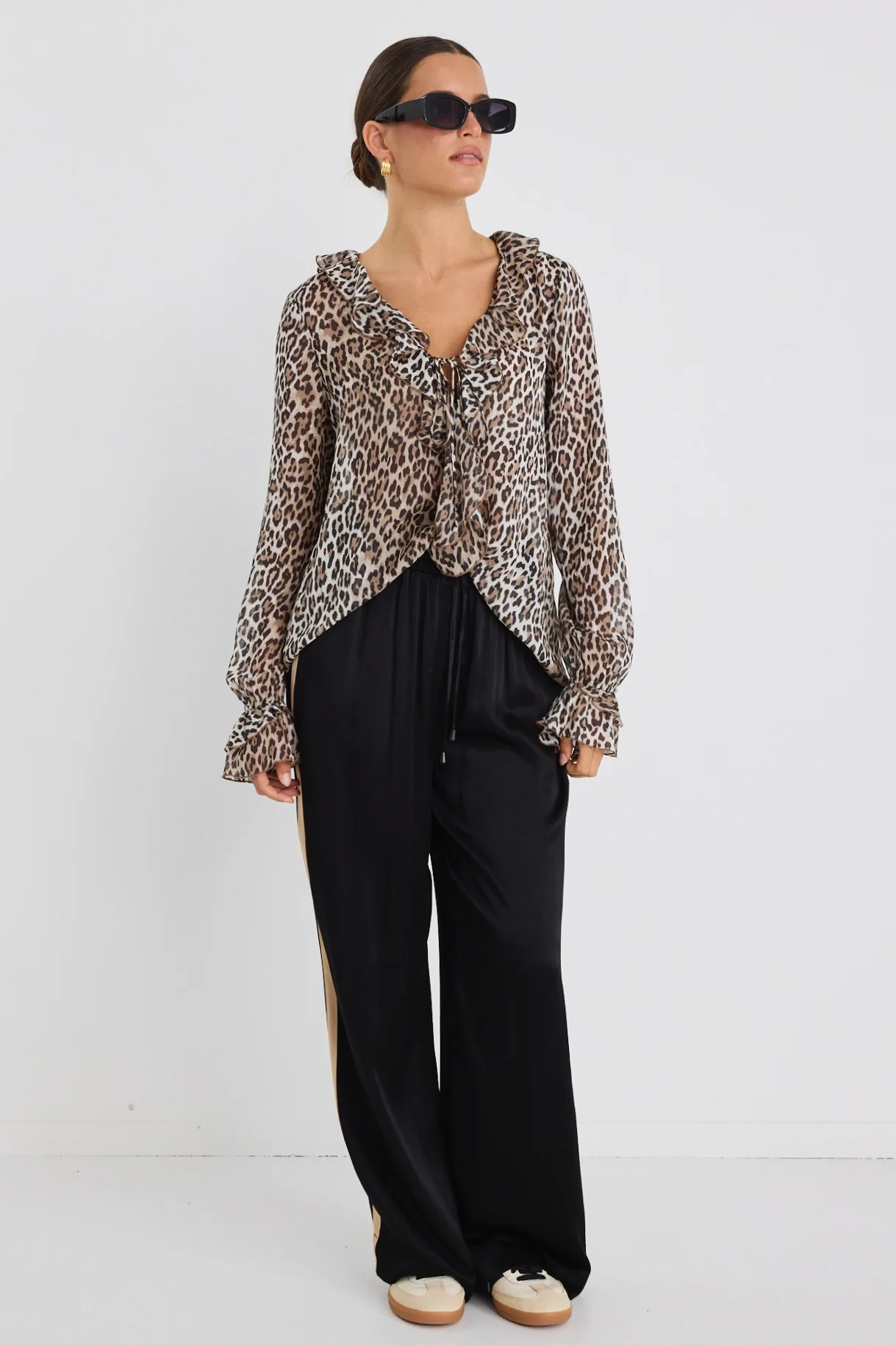 Bohemian Leopard Georgette LS Frill Front Top - Image 3