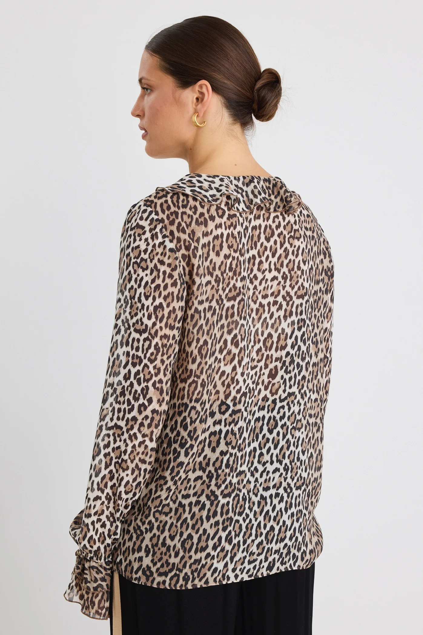 Bohemian Leopard Georgette LS Frill Front Top - Image 4