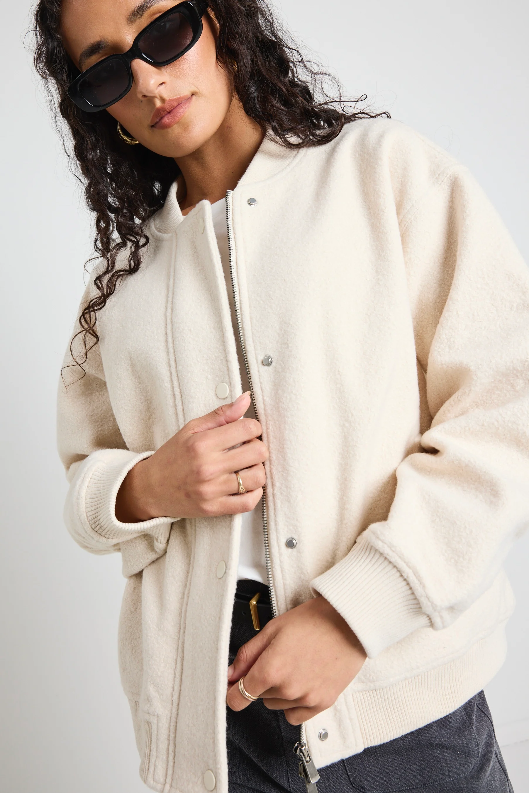 Brisk Bone Boucle Bomber Jacket - Image 4