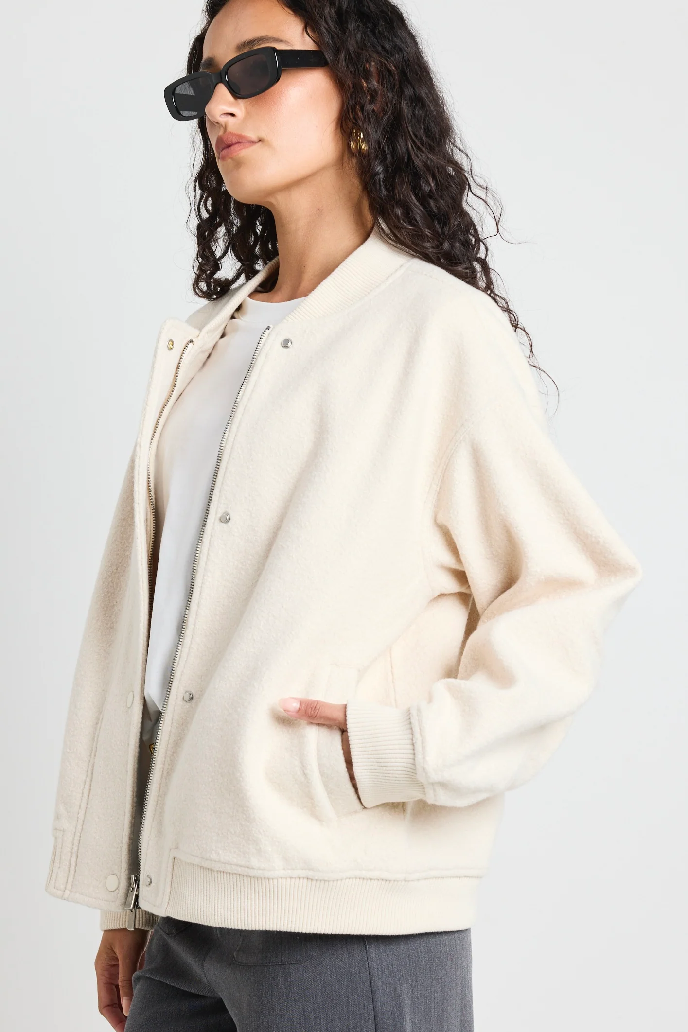 Brisk Bone Boucle Bomber Jacket - Image 5