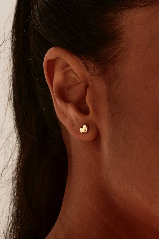 Bubble Heart EOL Stud Gold Earrings - Image 3