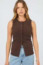 Button Up Chocolate Rib Sleeveless Tank