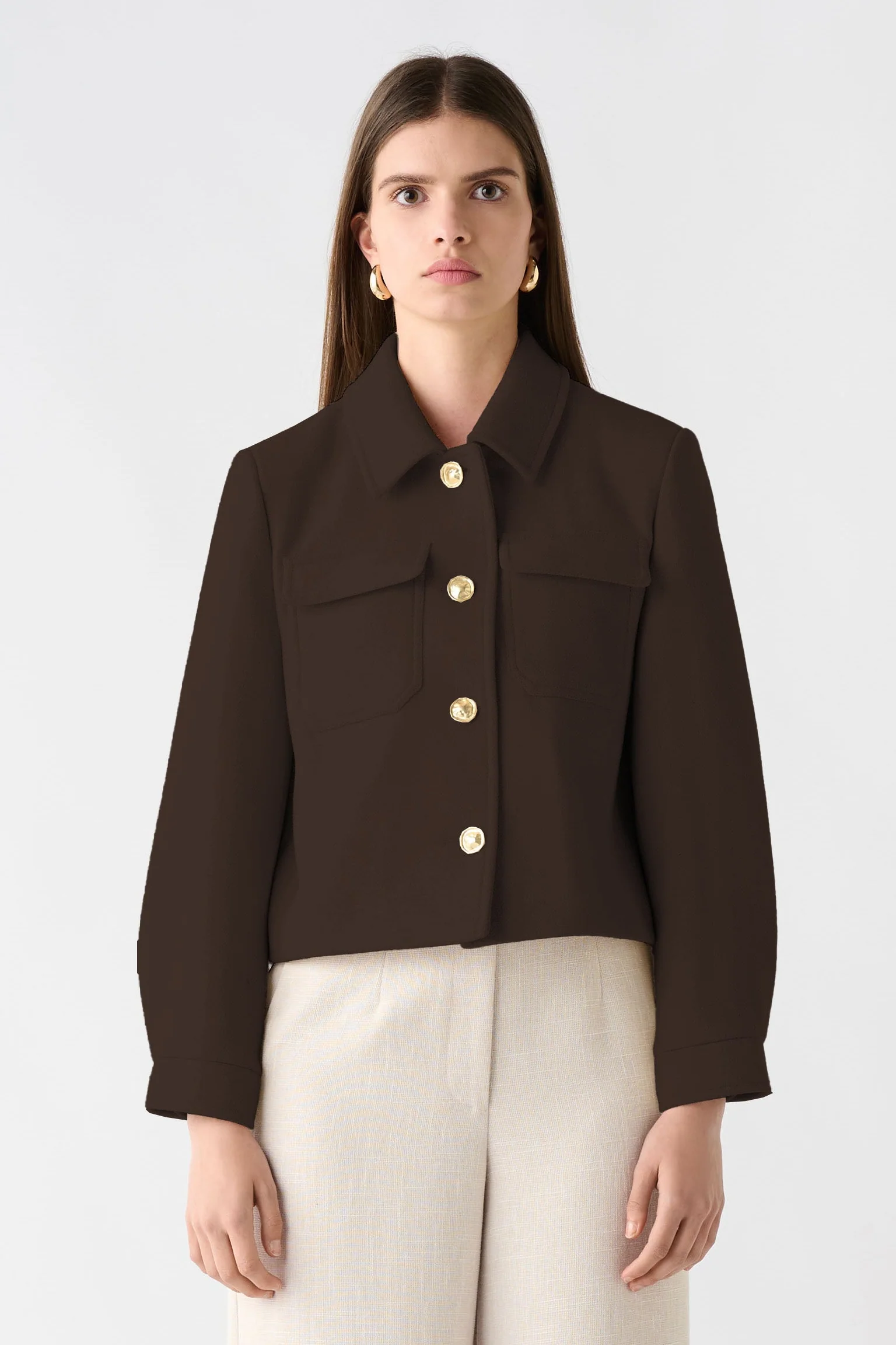 Capture Chocolate Wool Blend Gold Button Jacket
