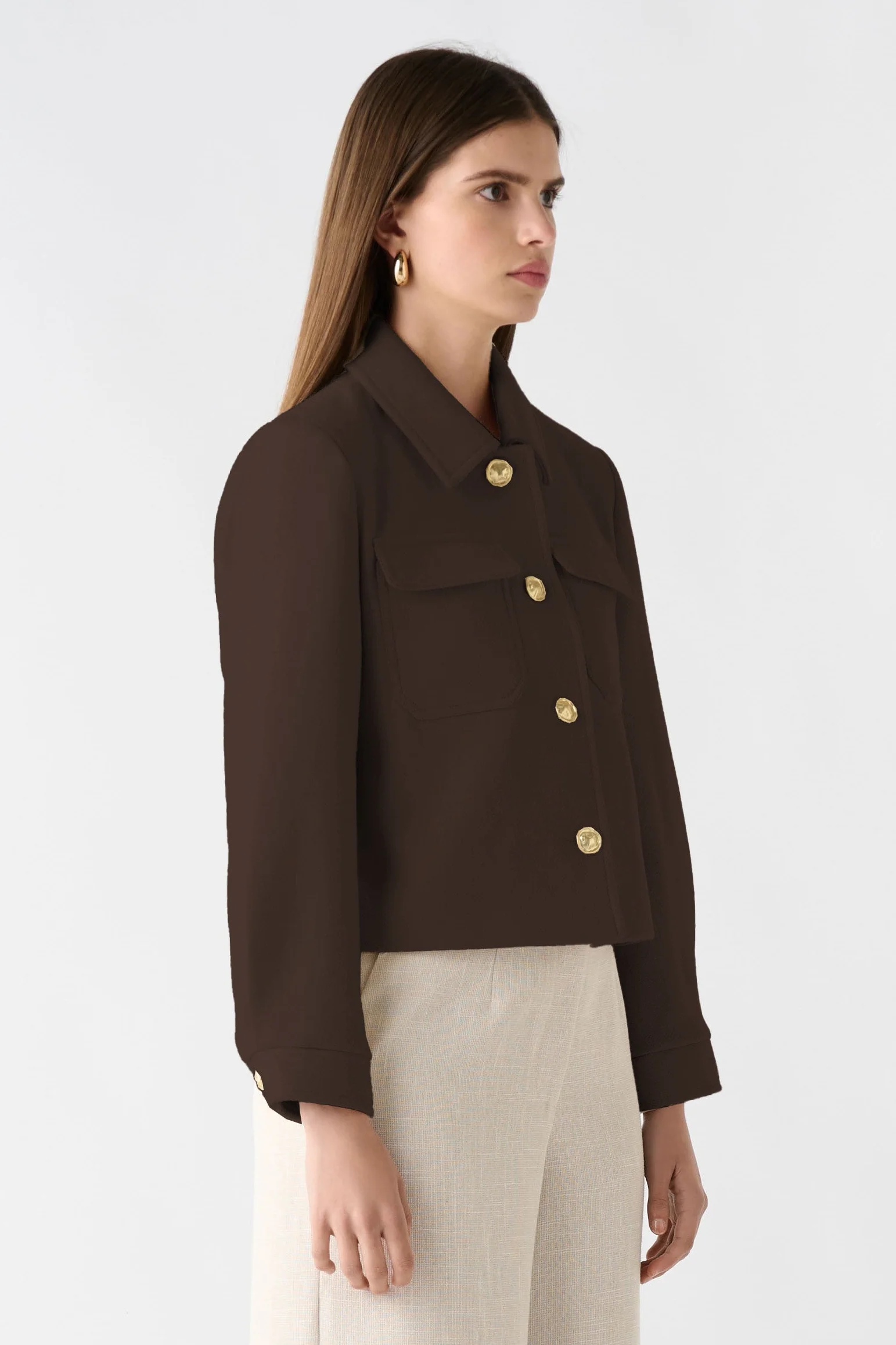 Capture Chocolate Wool Blend Gold Button Jacket - Image 2