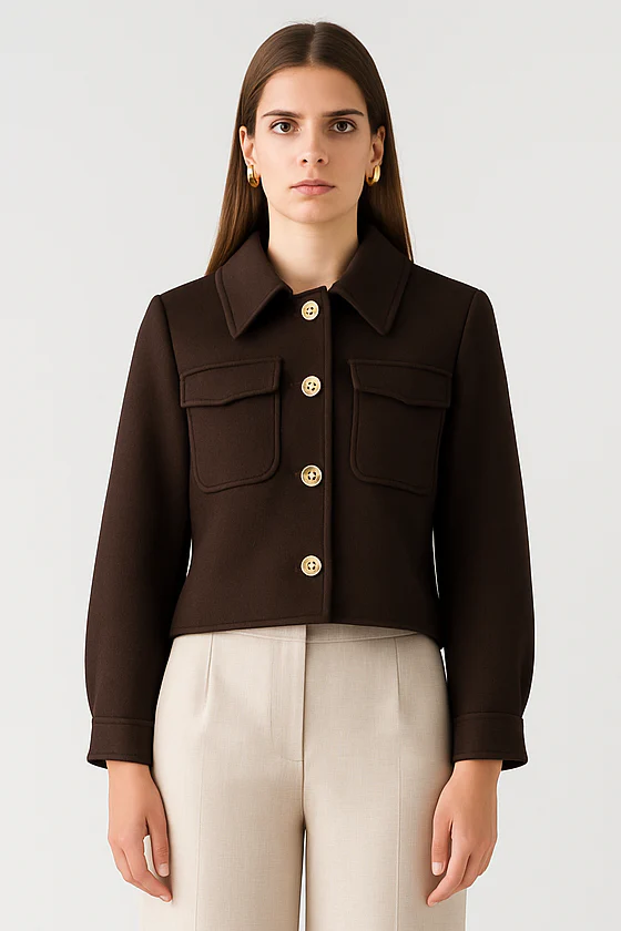 Capture Chocolate Wool Blend Gold Button Jacket - Image 4