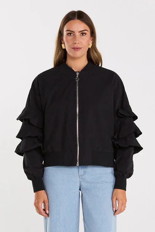 Casette Black Frill Sleeve Bomber Jacket