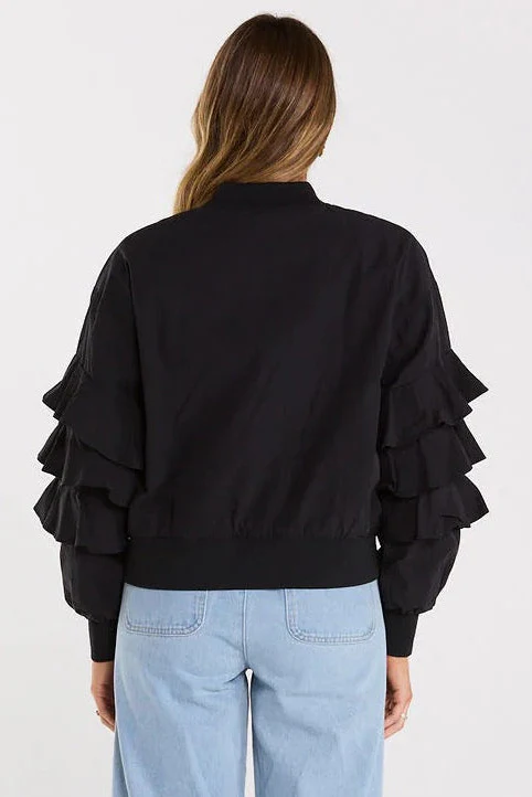 Casette Black Frill Sleeve Bomber Jacket - Image 4