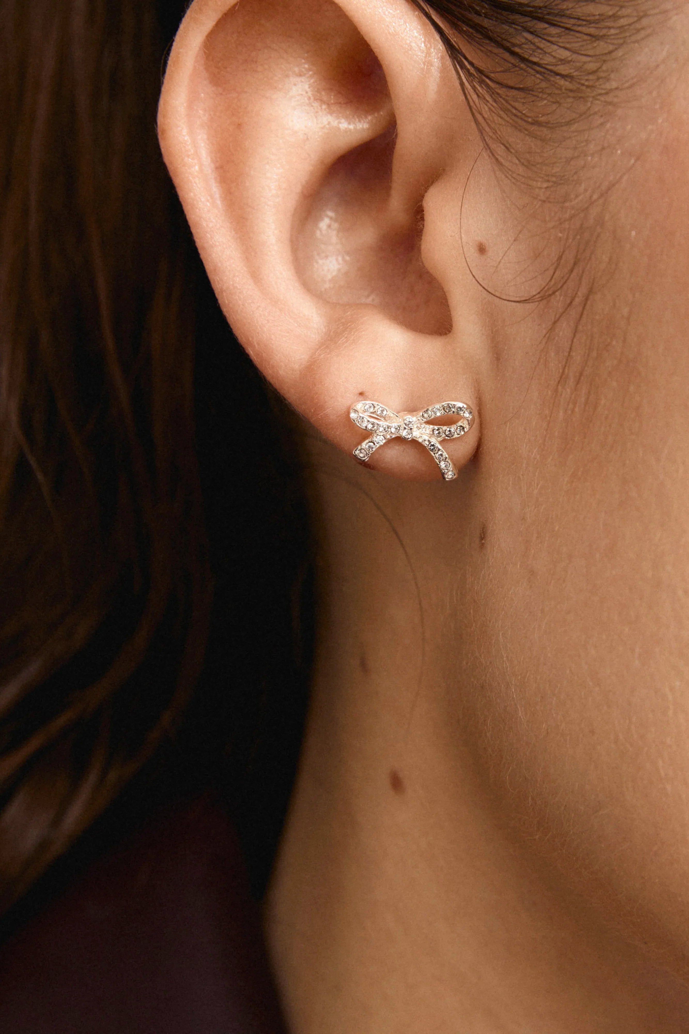 Catharina Small EOL Crystal Silver Bow Stud Earrings - Image 3
