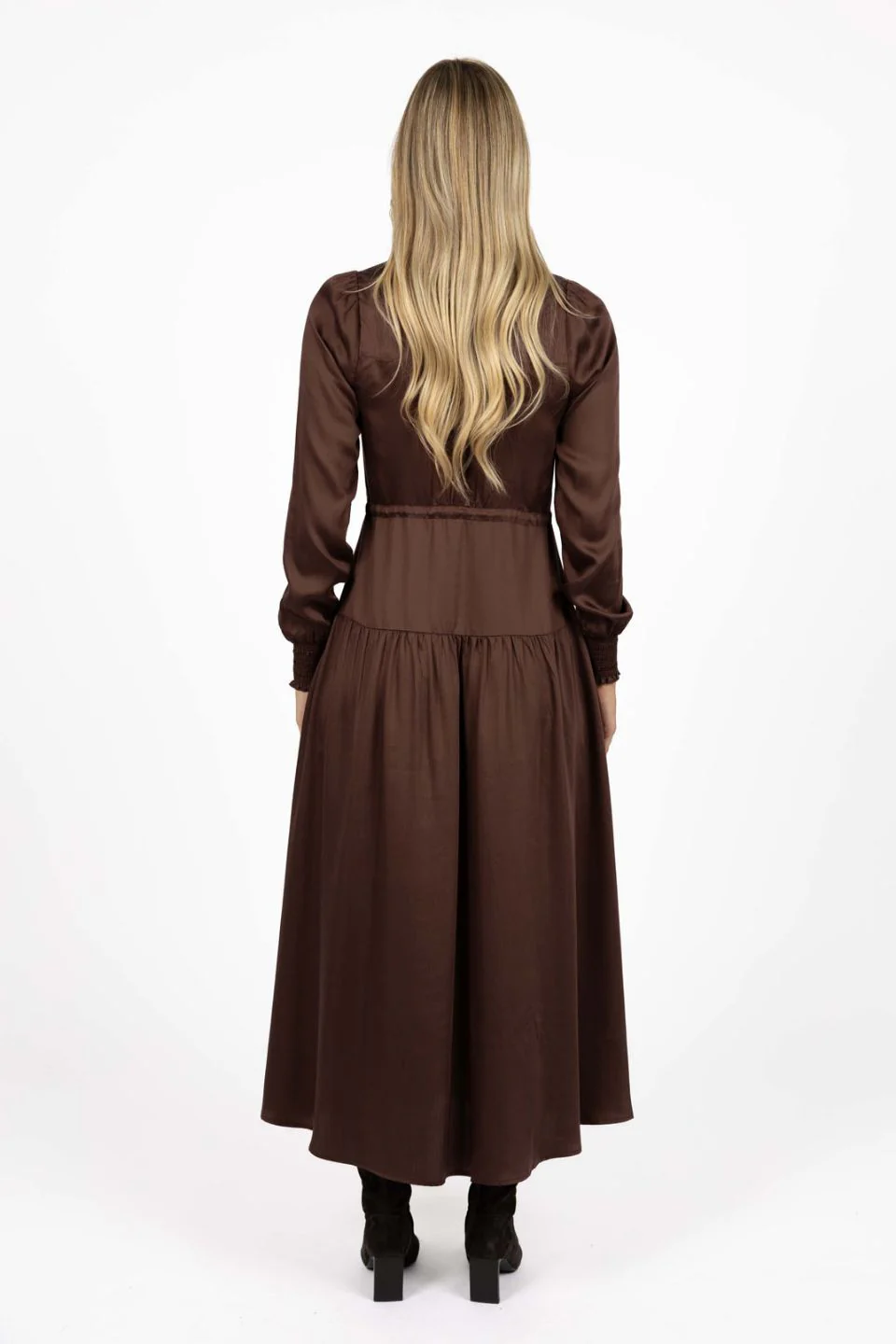 Celeste Cocoa Tencel Front Button LS Maxi Dress - Image 2