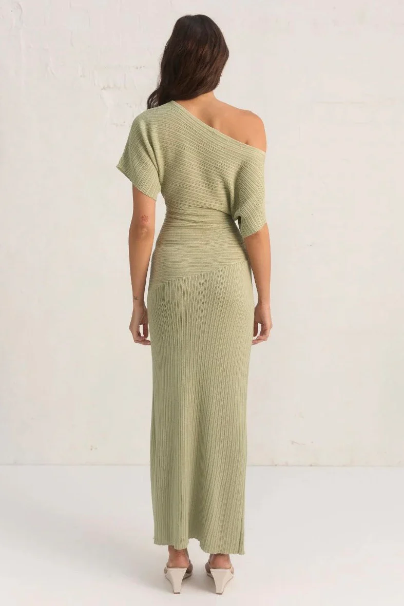 Celeste Sage Off Shoulder SS Knit Maxi Dress - Image 4