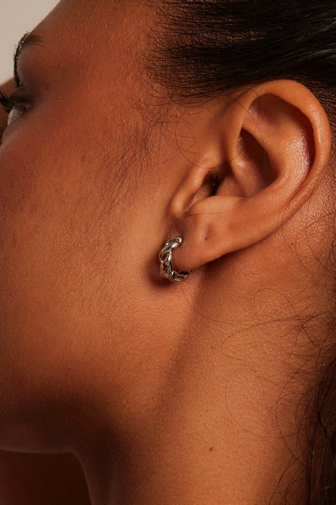 Chain Hoop EOL Rhodium Earrings - Image 3