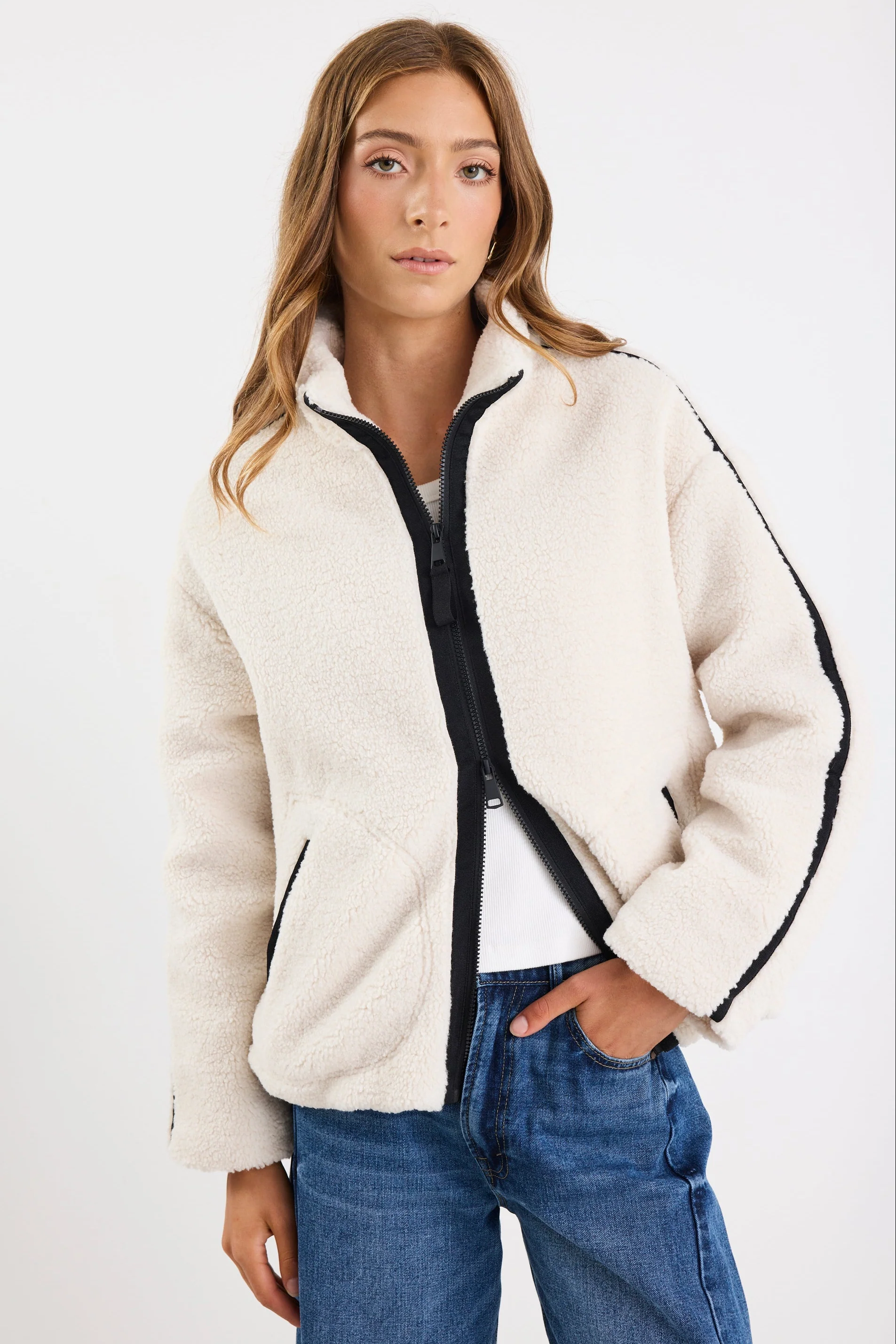 Chalet Taupe Sherpa Collared Jacket - Image 2