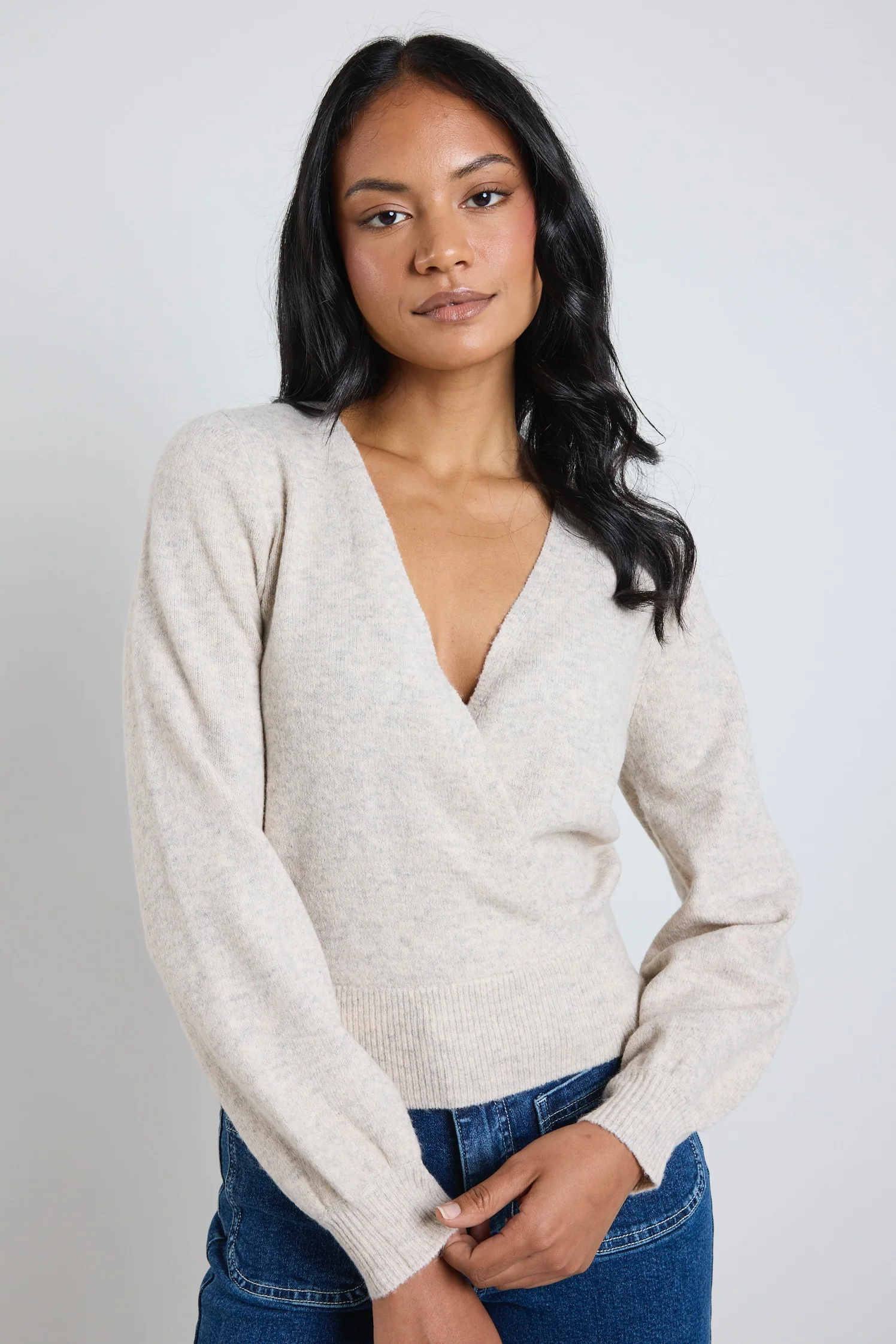 Charm Oat Marle Wrap Knit Jumper
