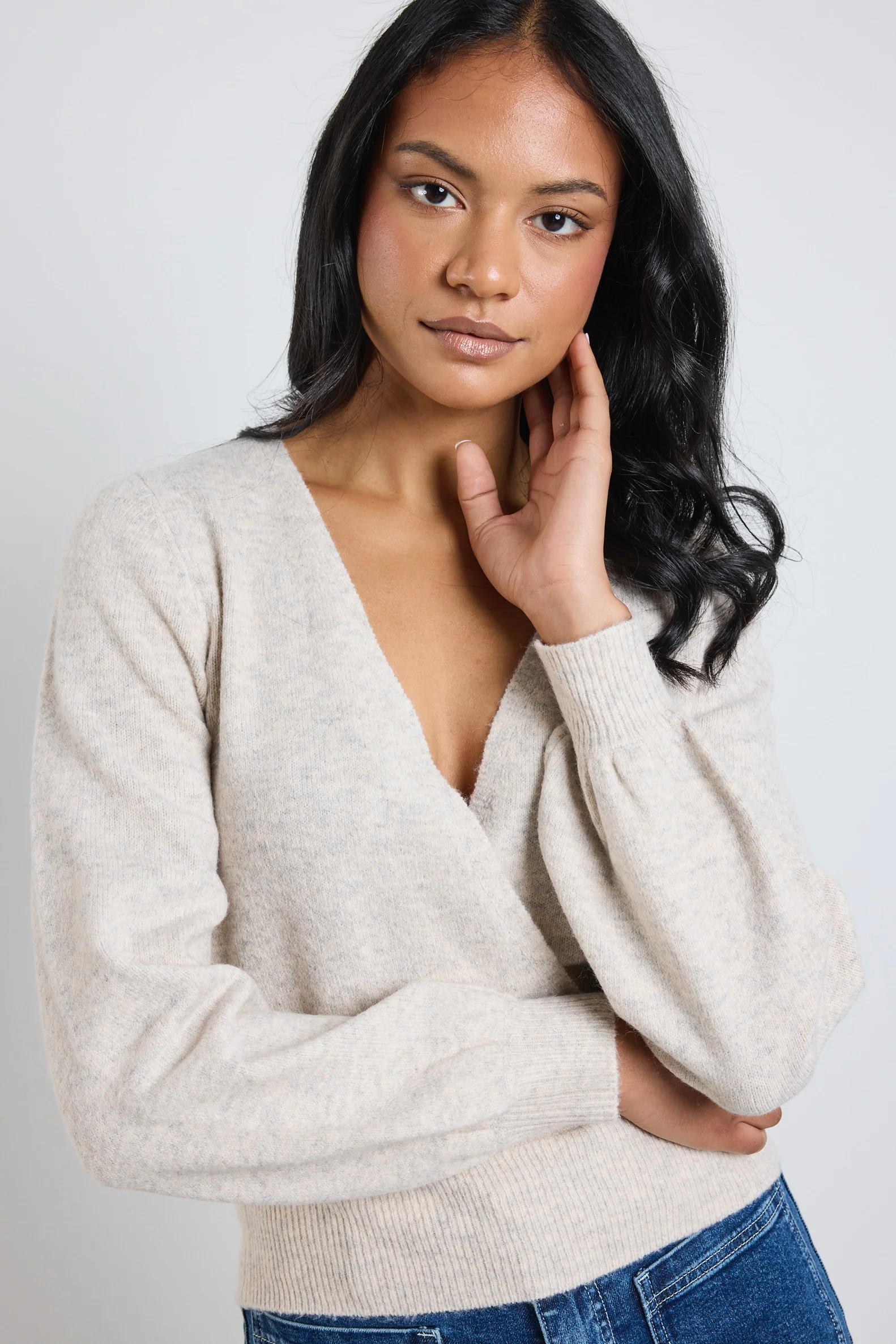 Charm Oat Marle Wrap Knit Jumper - Image 3