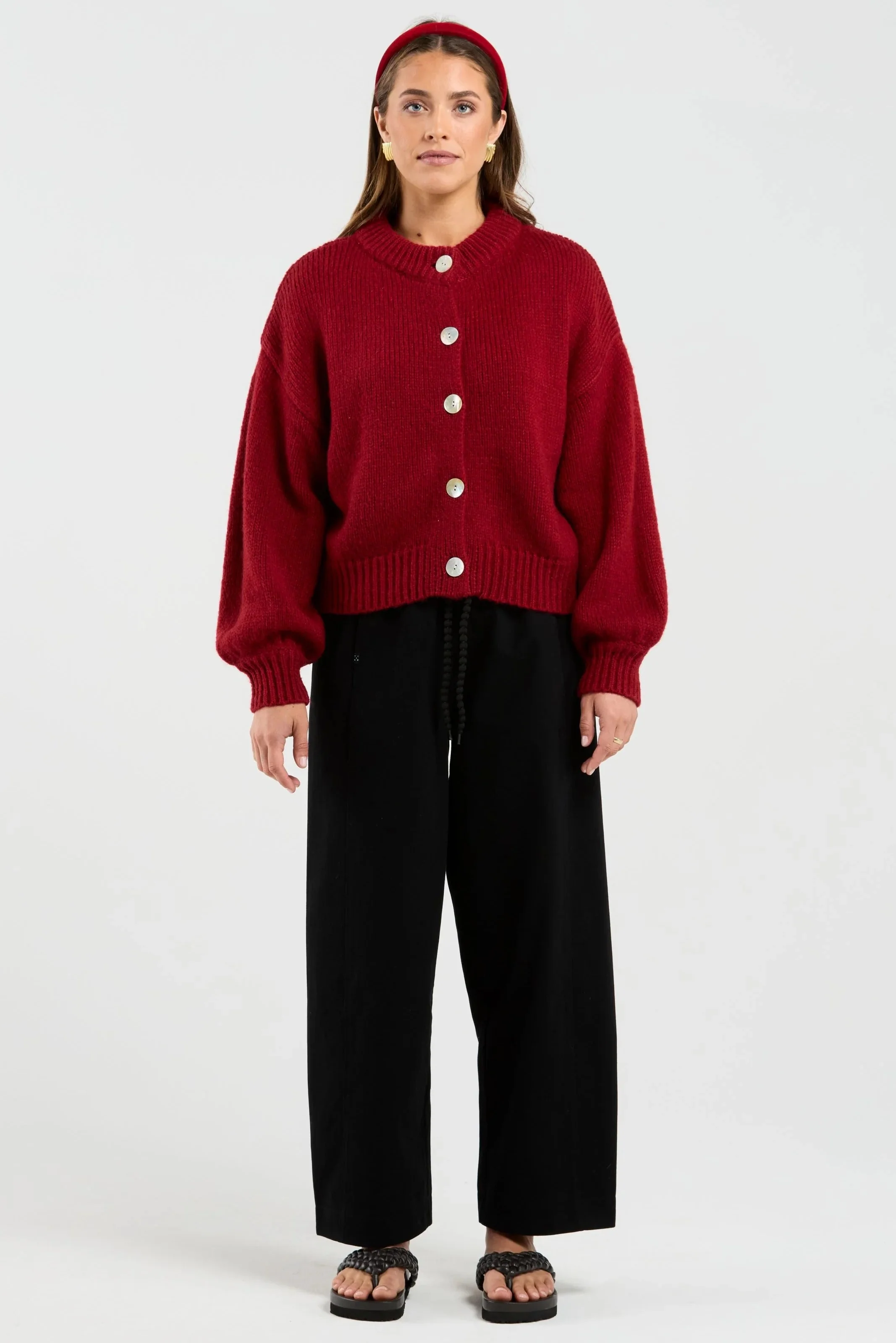Chloe Deep Red Wool Blend Cardigan - Image 2