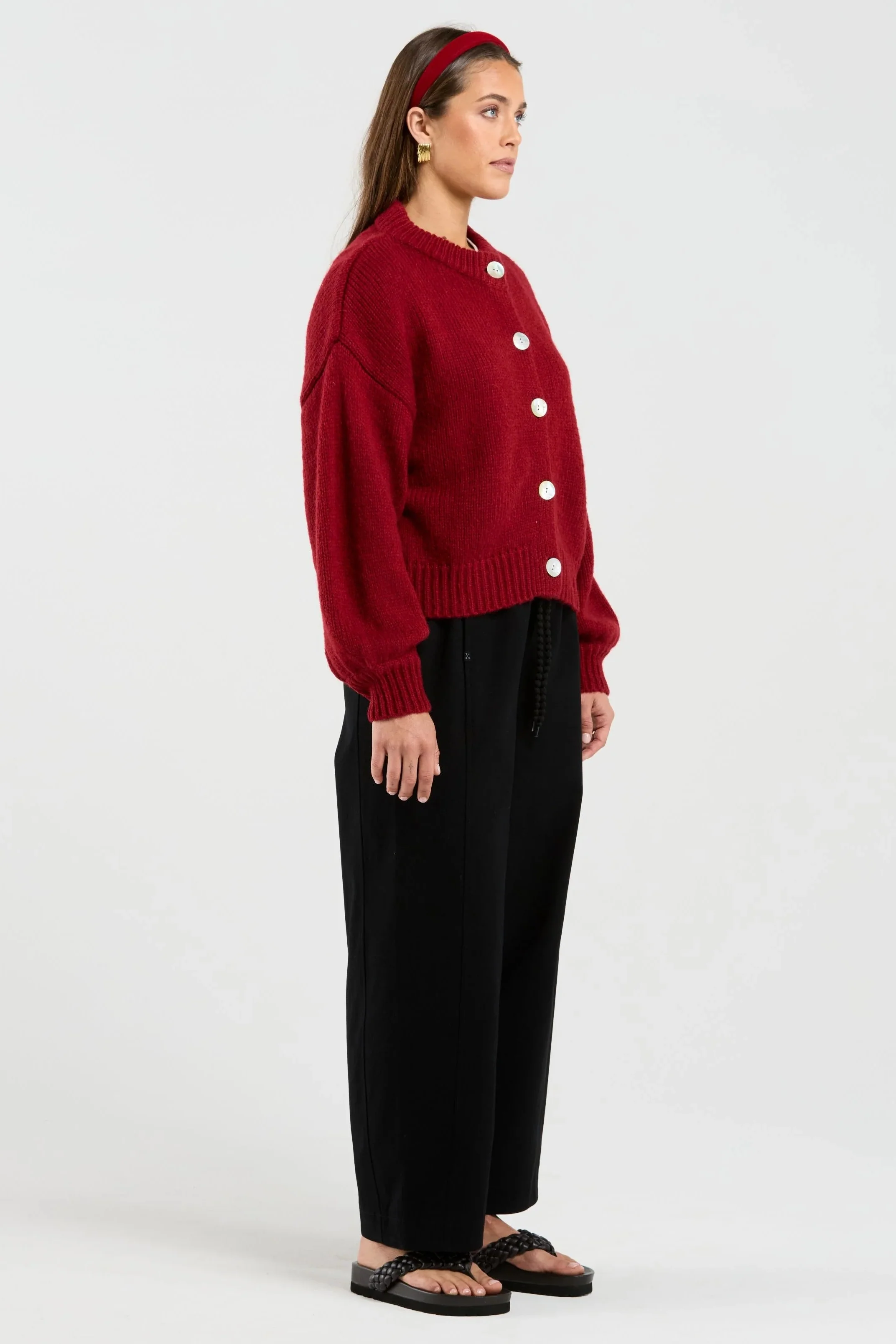 Chloe Deep Red Wool Blend Cardigan - Image 3