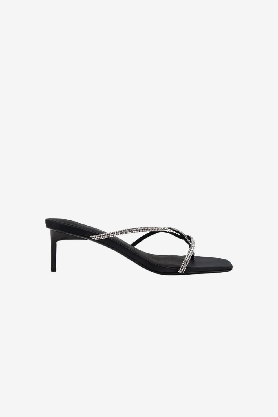 Chrissy Black Crystal Thin Strap Mule Heel - Image 3