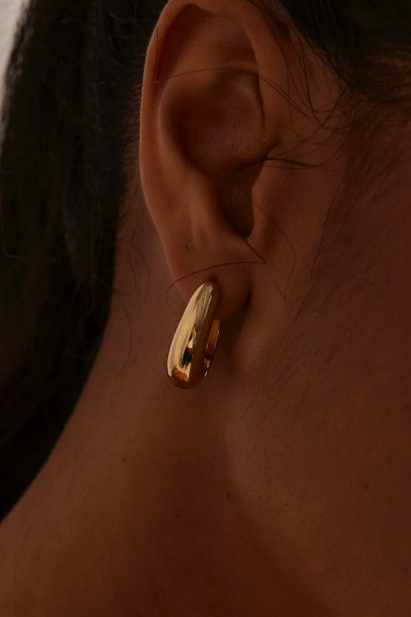 Chunky Drop Gold Hoop Earrings - Image 2
