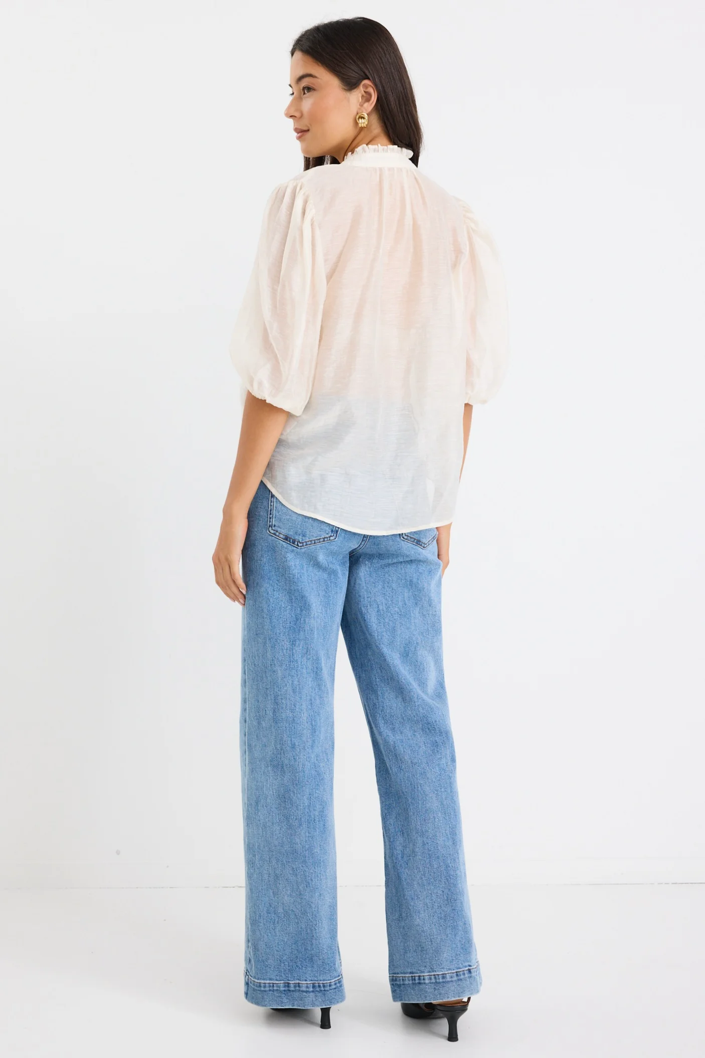Closure Ivory Sheer High Neck Buttoned SS Top - Image 7