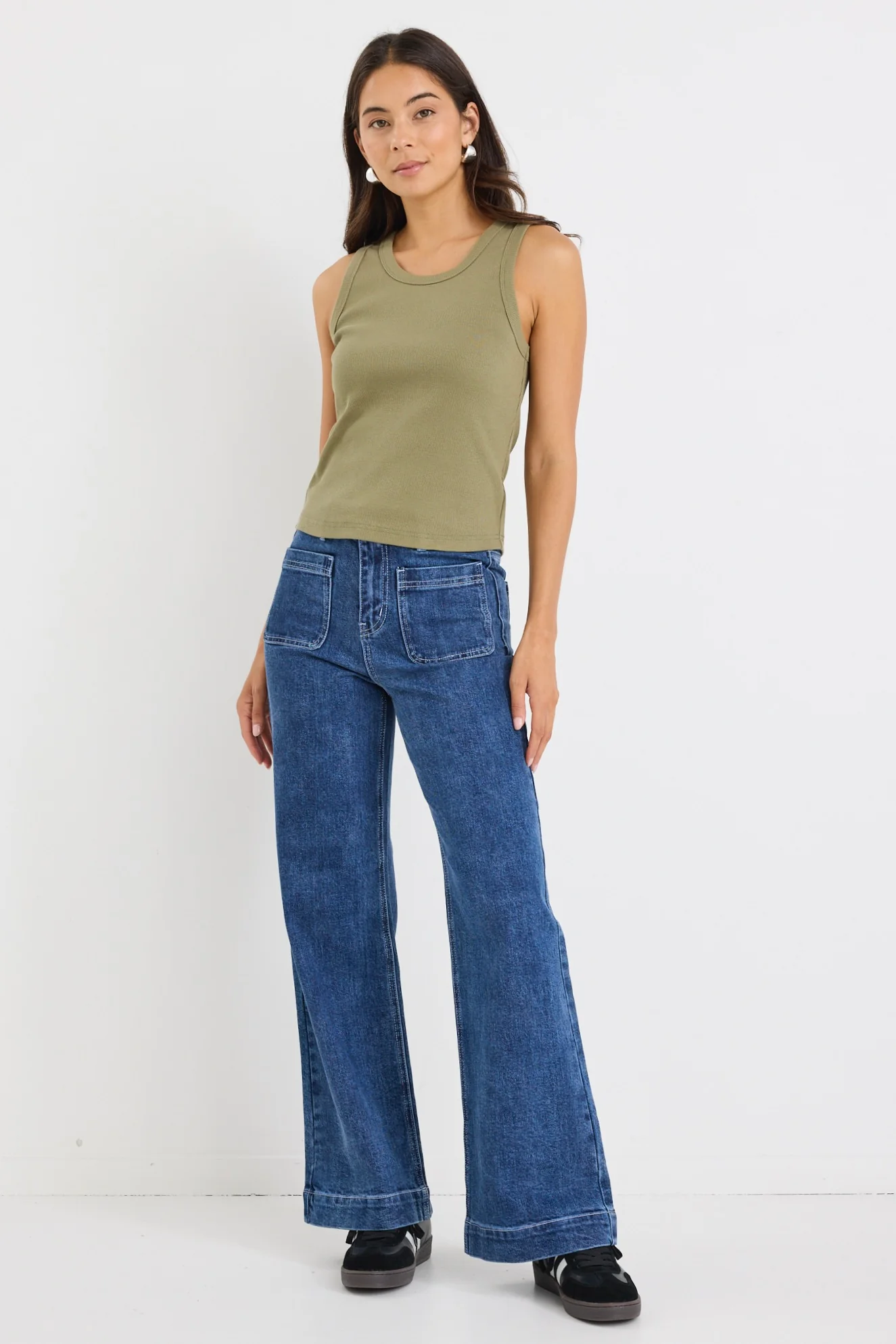 Cobble Khaki Rib Cutaway Tank - Image 3