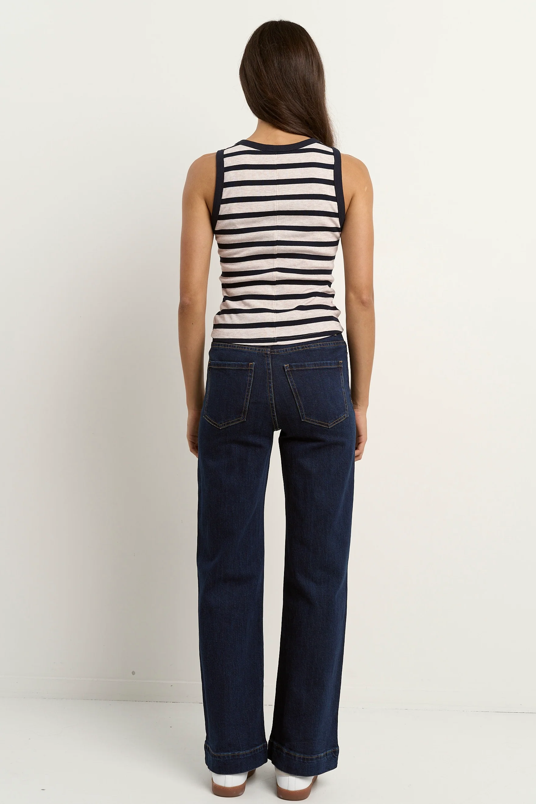 Cobble Navy Ecru Stripe Rib Cutaway Tank - Image 5