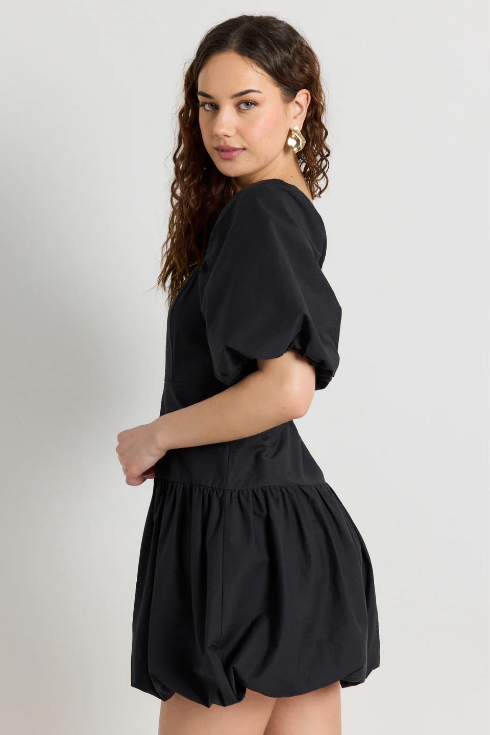 Composure Black Puff Short Sleeve Bubble Mini Dress - Image 2