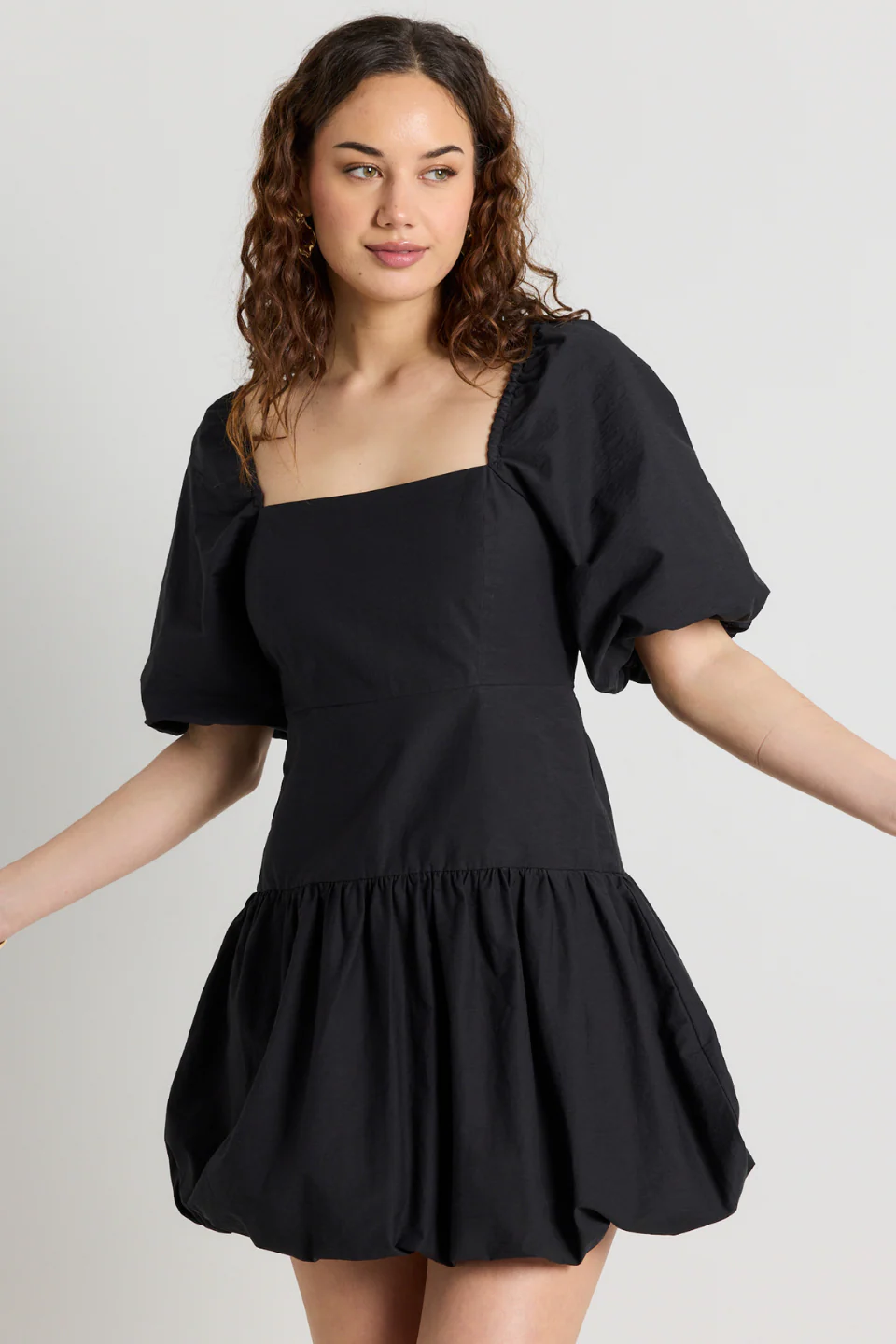 Composure Black Puff Short Sleeve Bubble Mini Dress - Image 4