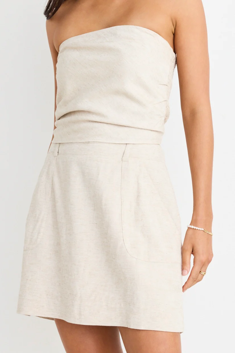 Conceptual Natural Linen Blend Strapless Top - Image 5