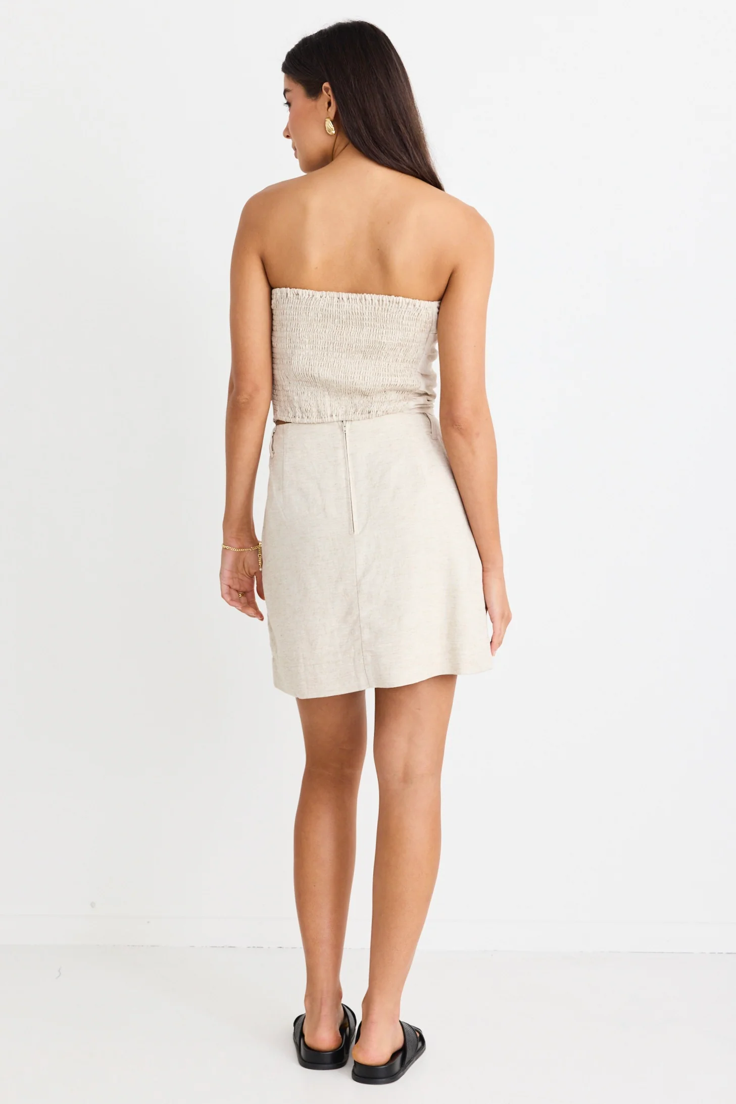 Conceptual Natural Linen Blend Strapless Top - Image 6