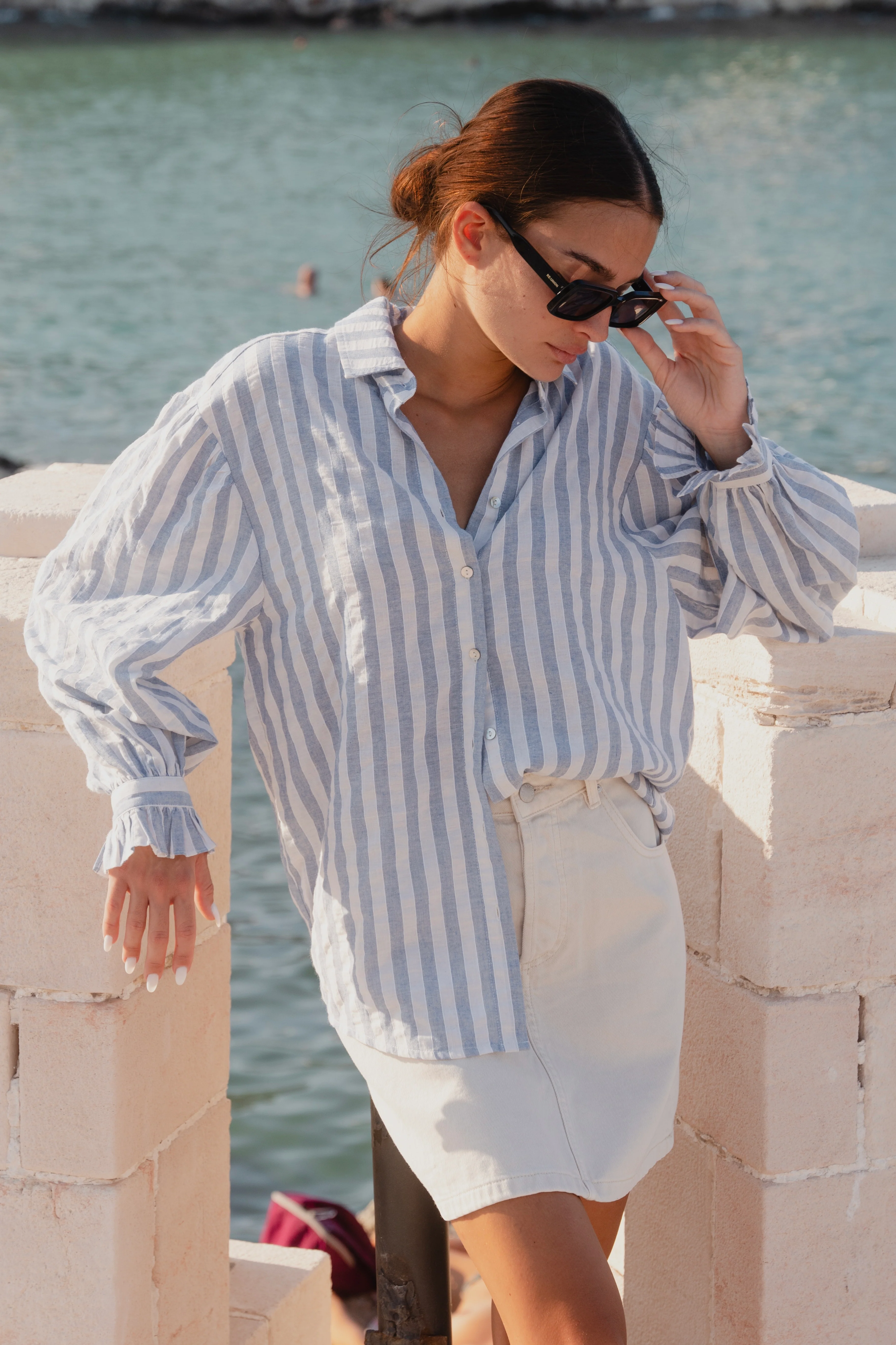 Connection Blue Stripe Drop Shoulder LS Shirt - Image 2
